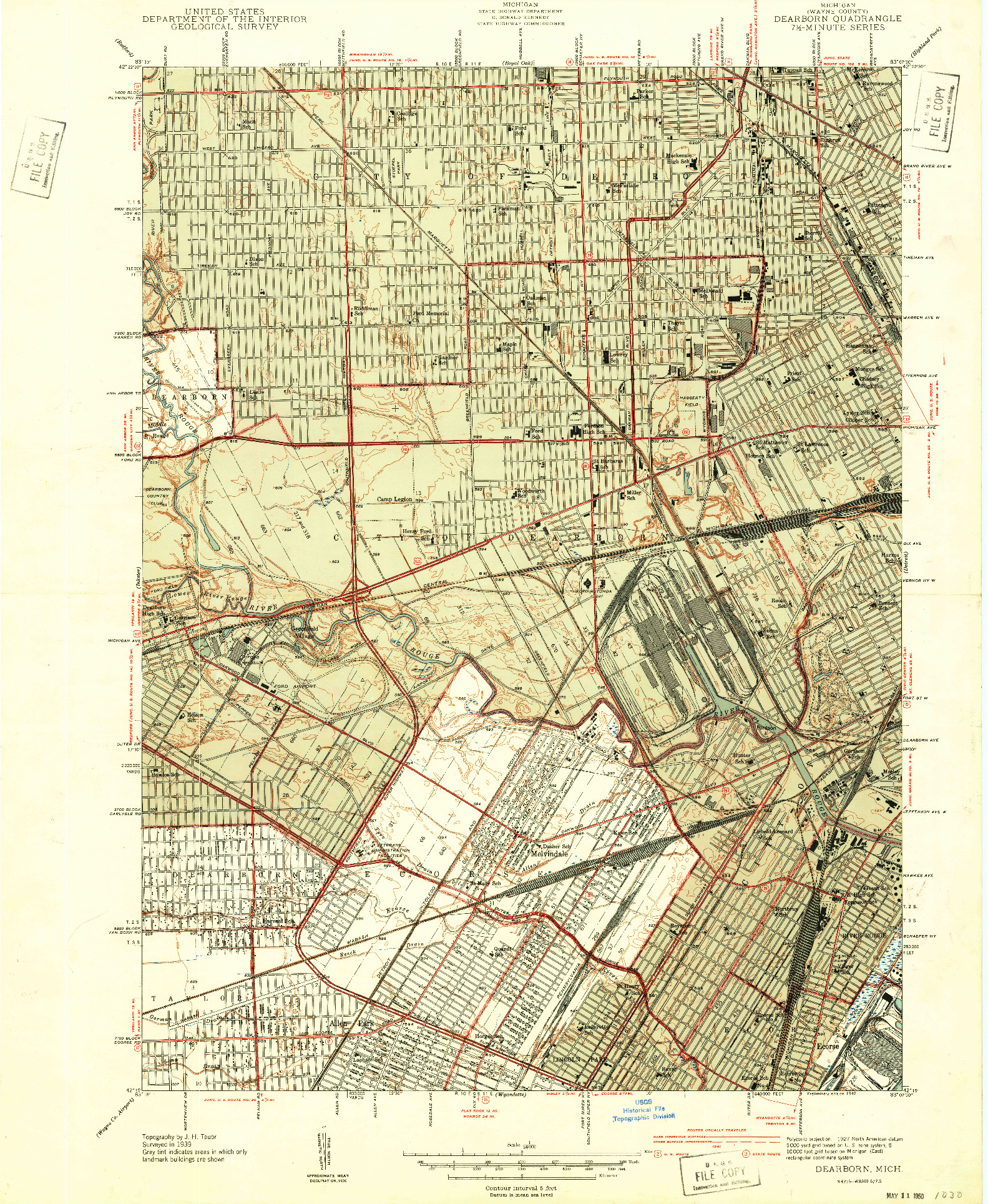 USGS 1:24000-SCALE QUADRANGLE FOR DEARBORN, MI 1942