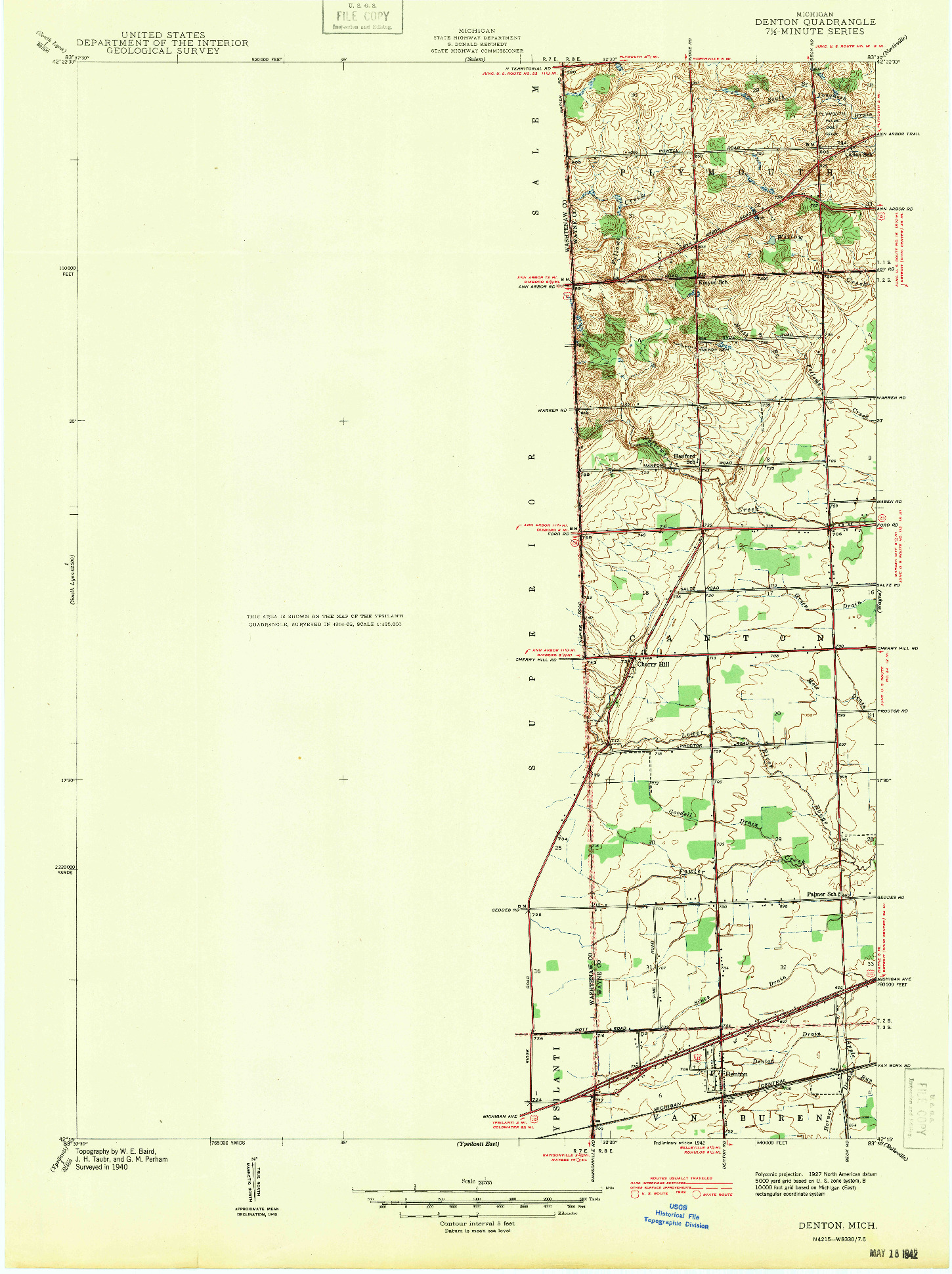 USGS 1:24000-SCALE QUADRANGLE FOR DENTON, MI 1942