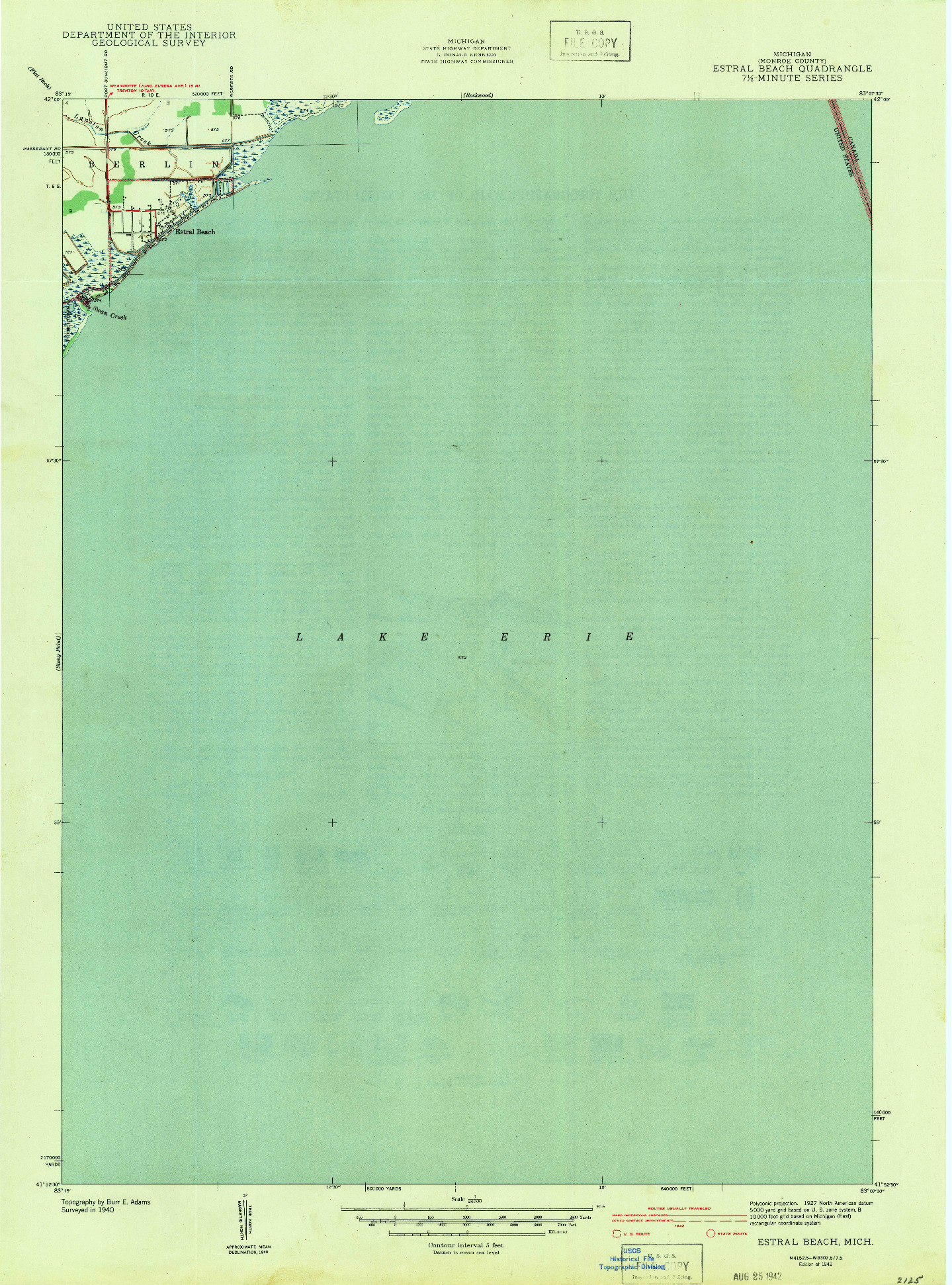 USGS 1:24000-SCALE QUADRANGLE FOR ESTRAL BEACH, MI 1942