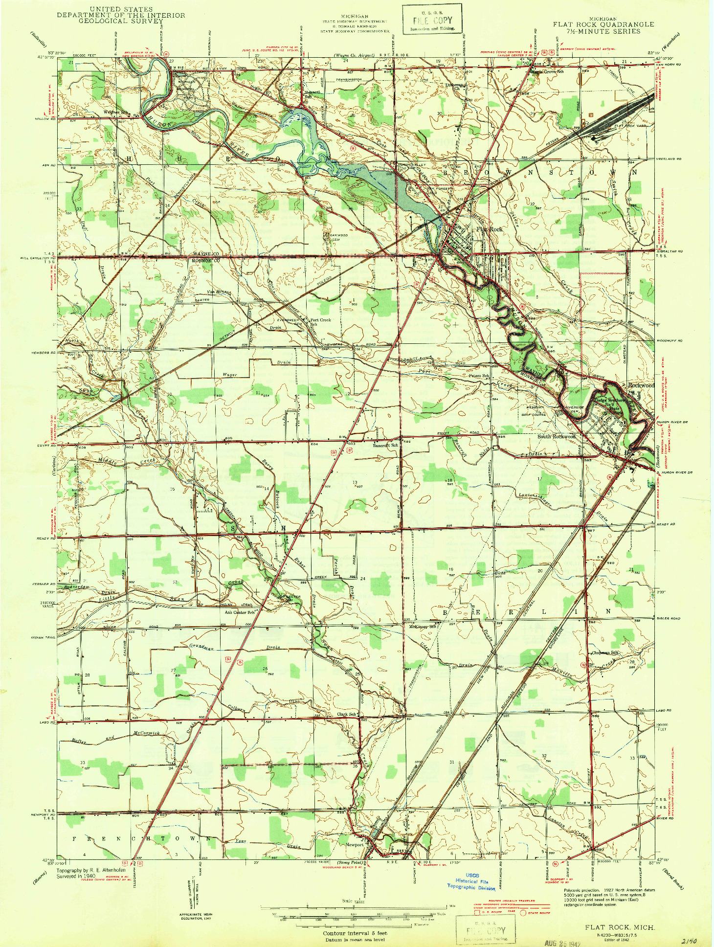 USGS 1:24000-SCALE QUADRANGLE FOR FLAT ROCK, MI 1942