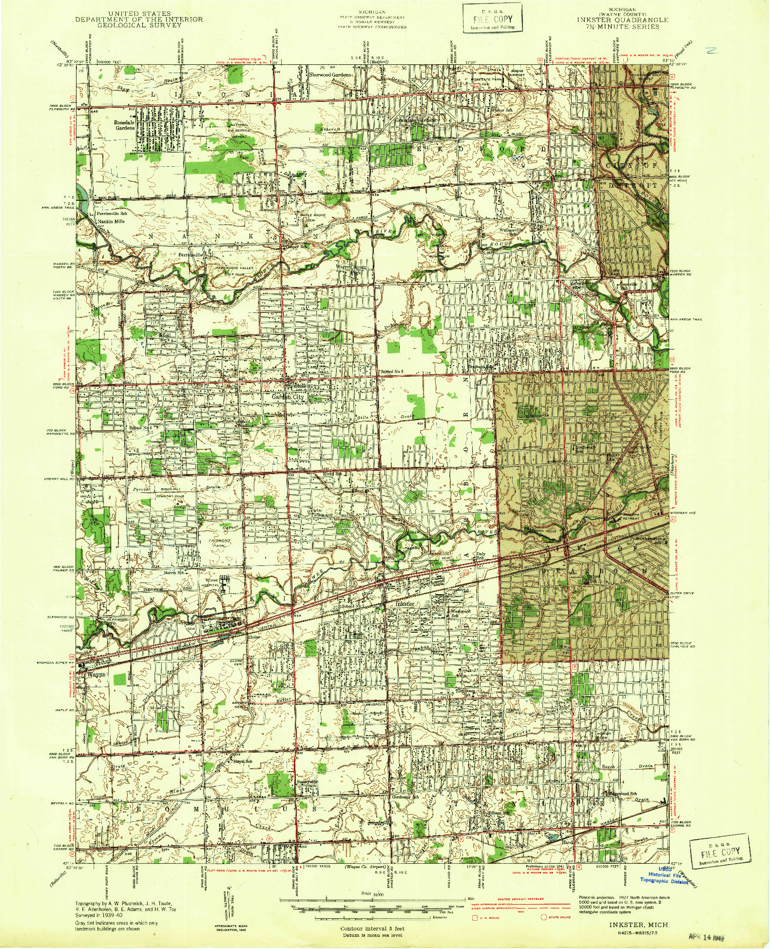 USGS 1:24000-SCALE QUADRANGLE FOR INKSTER, MI 1942