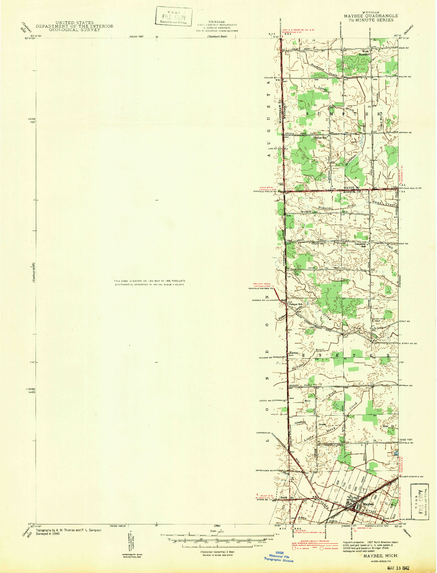 USGS 1:24000-SCALE QUADRANGLE FOR MAYBEE, MI 1942