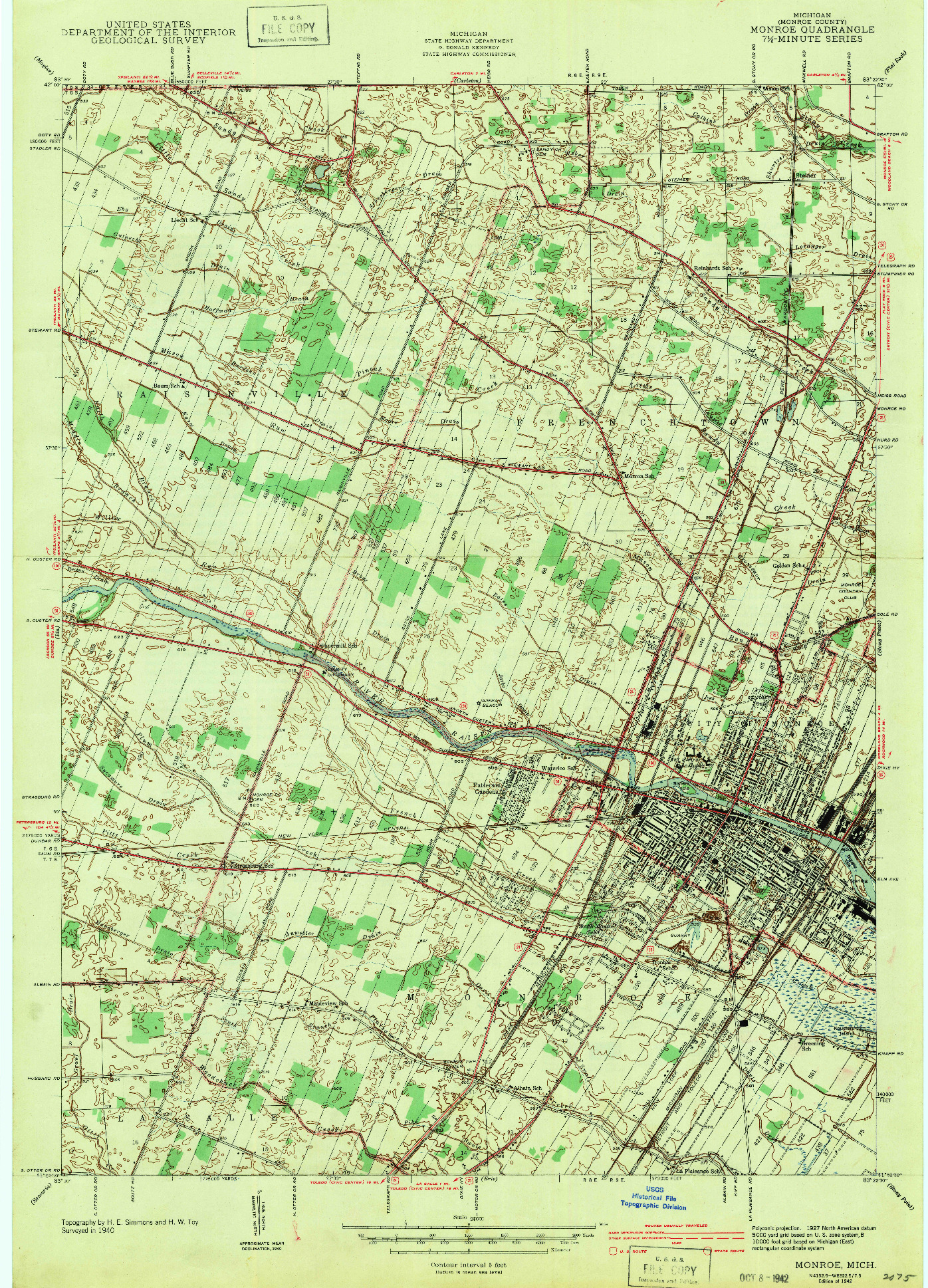 USGS 1:24000-SCALE QUADRANGLE FOR MONROE, MI 1942