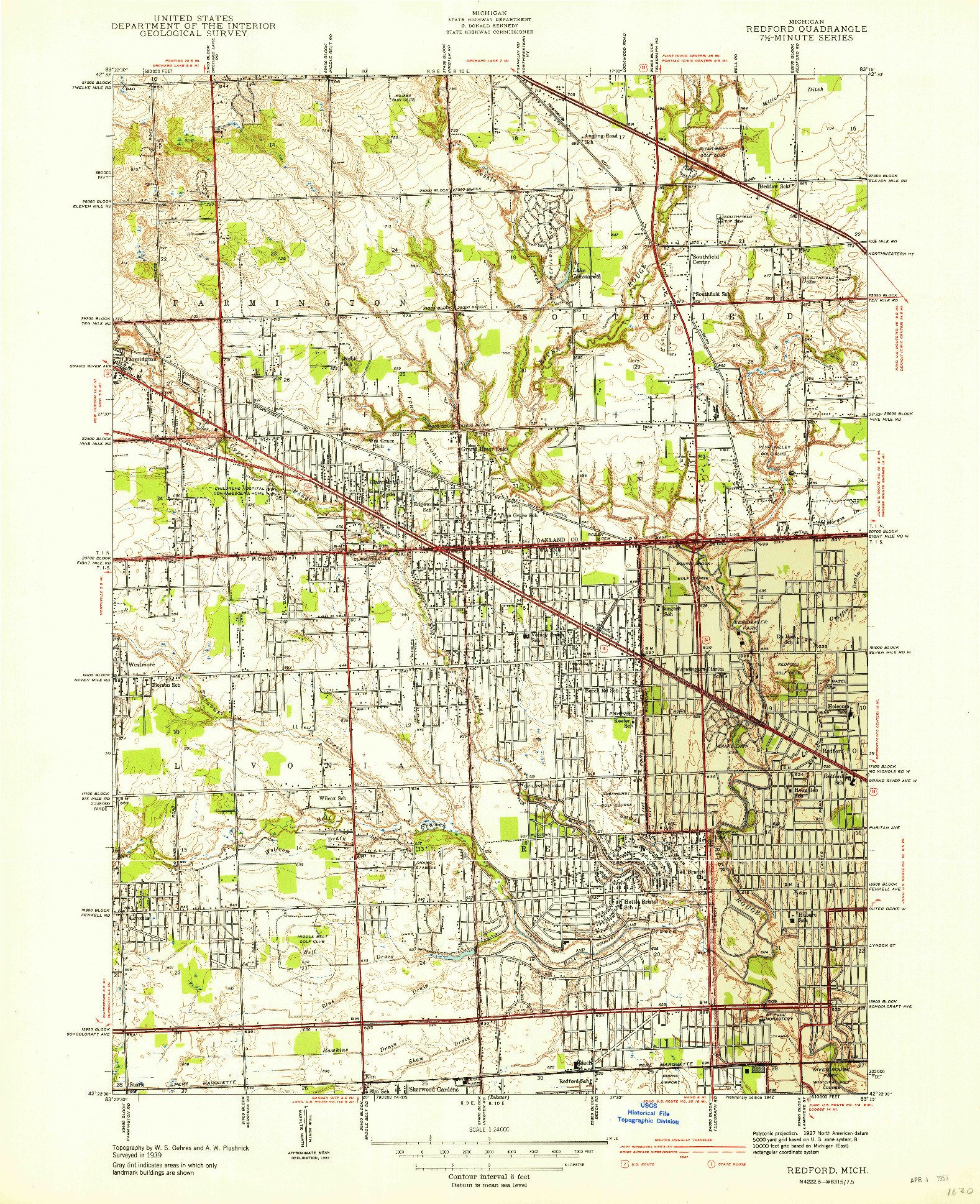 USGS 1:24000-SCALE QUADRANGLE FOR REDFORD, MI 1942