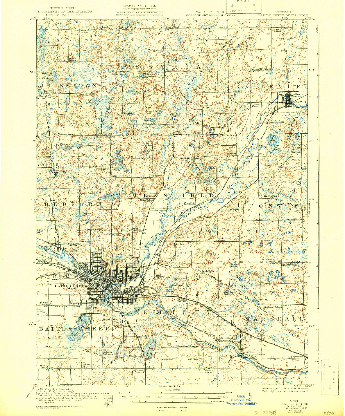 USGS 1:62500-SCALE QUADRANGLE FOR BATTLE CREEK, MI 1918