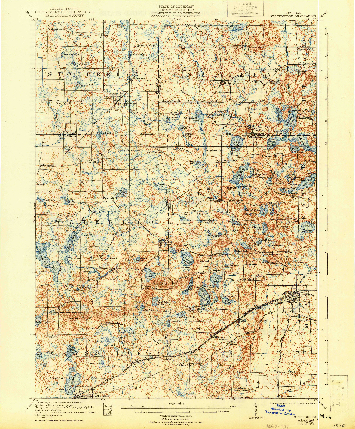 USGS 1:62500-SCALE QUADRANGLE FOR STOCKBRIDGE, MI 1922