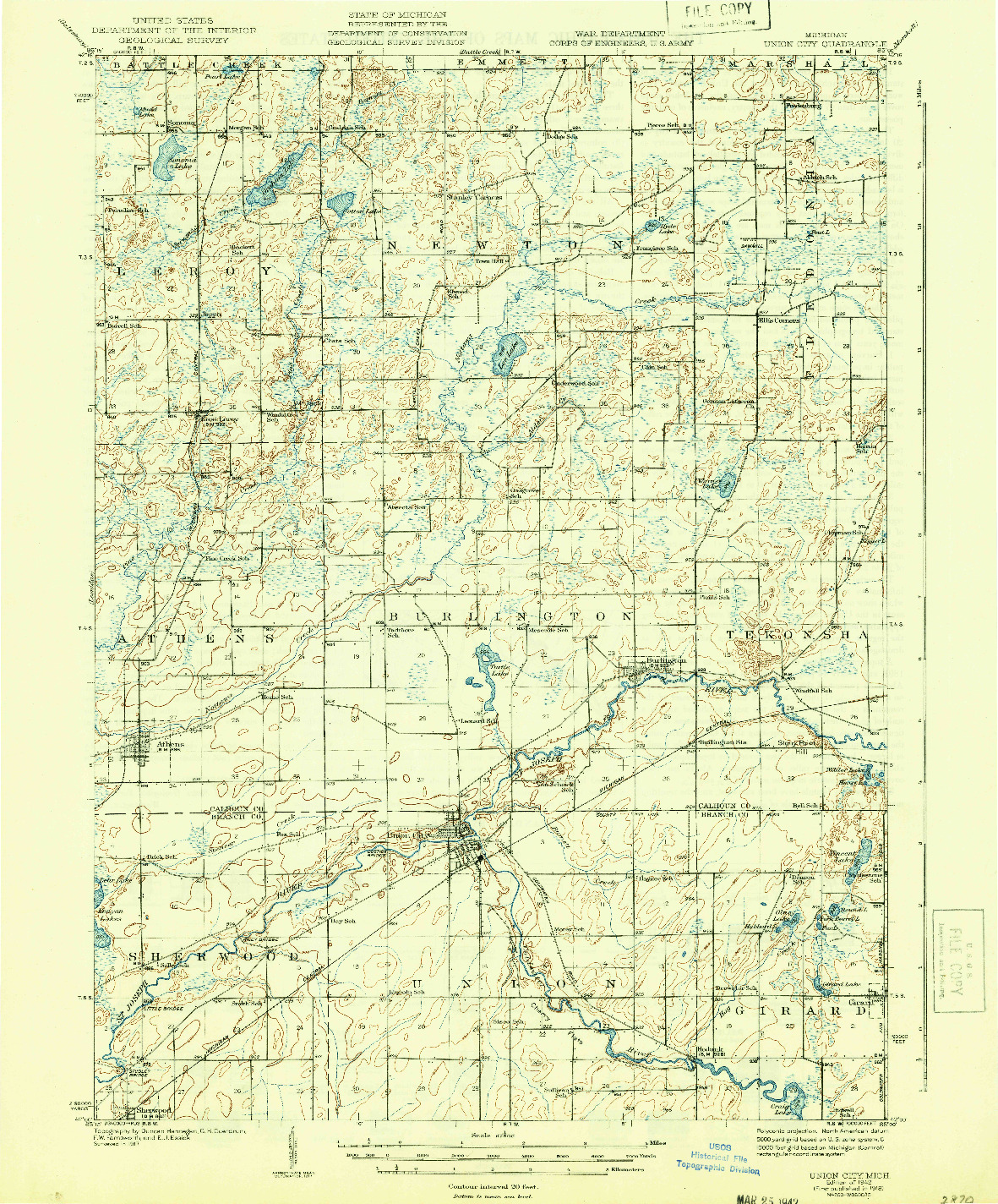 USGS 1:62500-SCALE QUADRANGLE FOR UNION CITY, MI 1918