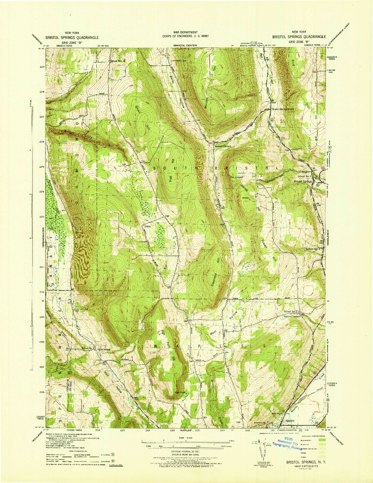 USGS 1:31680-SCALE QUADRANGLE FOR BRISTOL SPRINGS, NY 1942