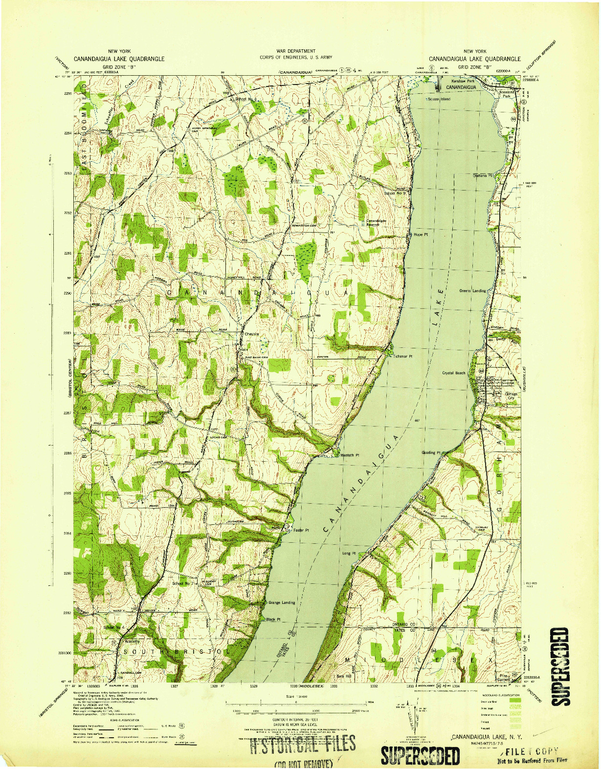 USGS 1:31680-SCALE QUADRANGLE FOR CANANDAIGUA LAKE, NY 1942