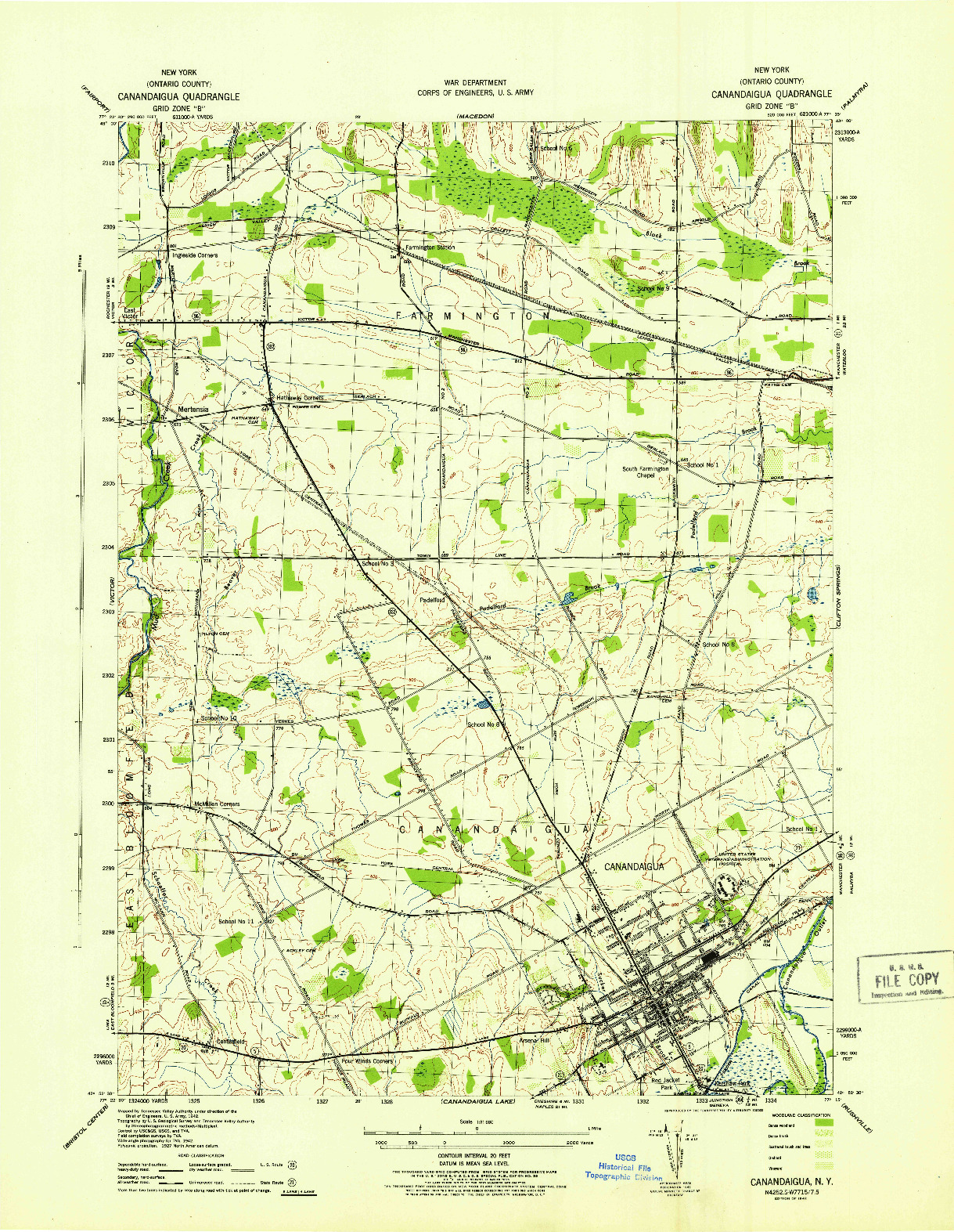 USGS 1:31680-SCALE QUADRANGLE FOR CANANDAIGUA, NY 1942
