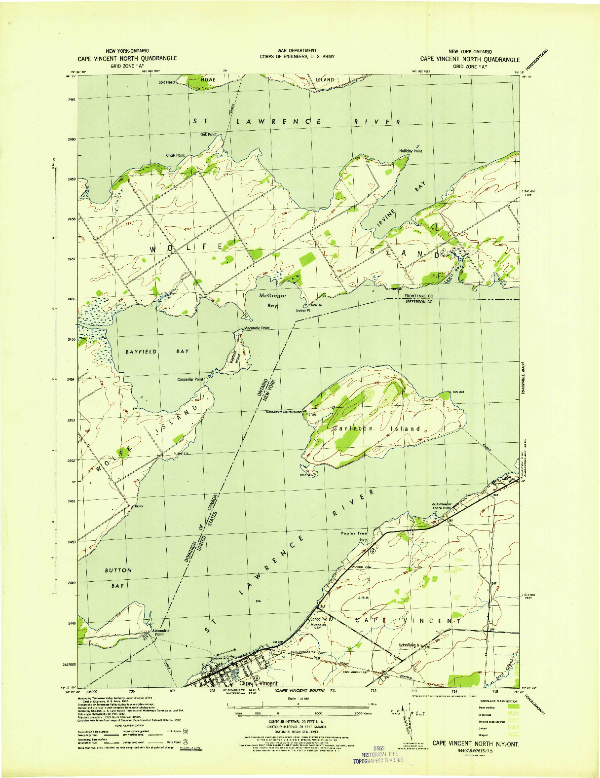 USGS 1:31680-SCALE QUADRANGLE FOR CAPE VINCENT NORTH, NY 1942