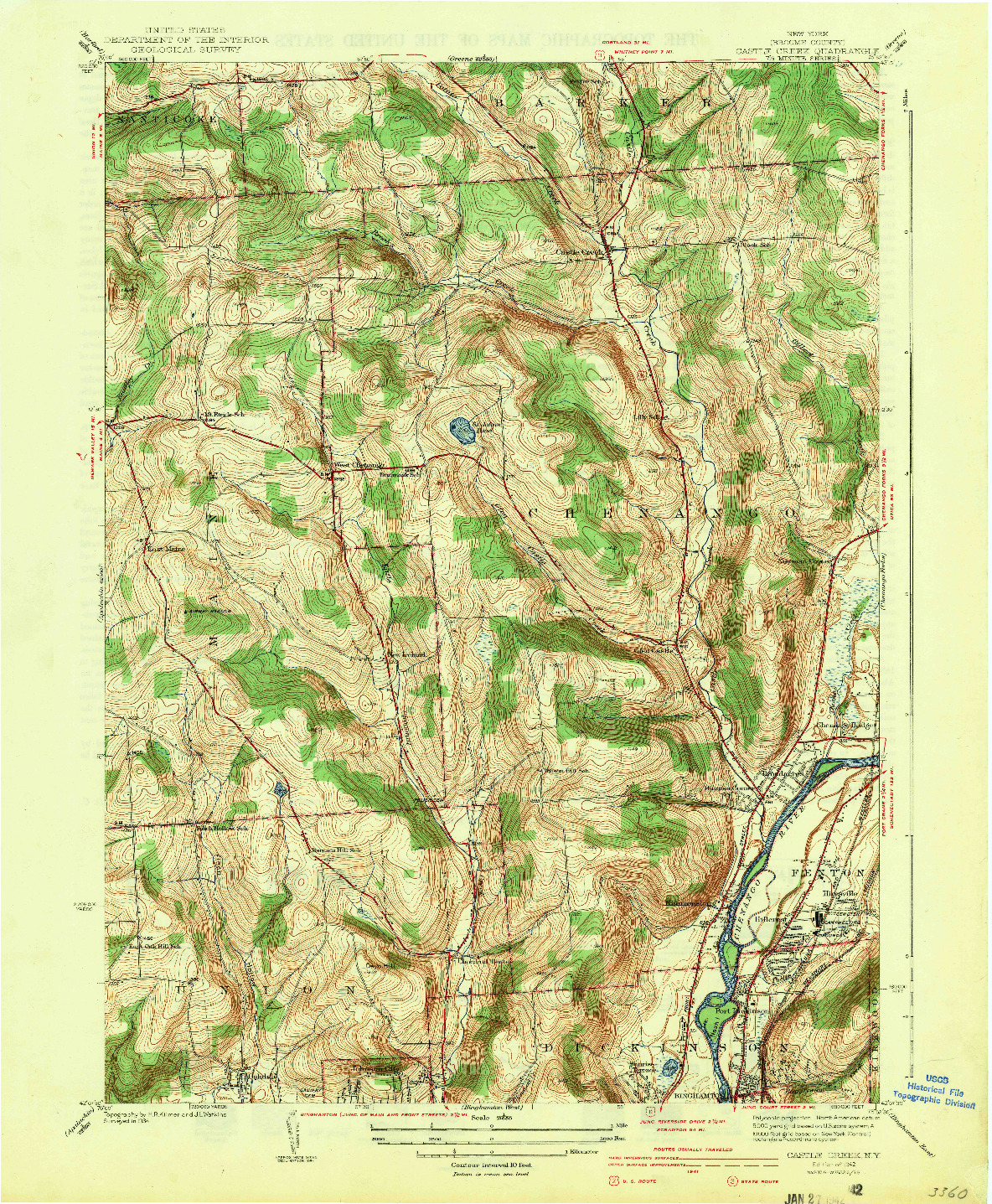 USGS 1:31680-SCALE QUADRANGLE FOR CASTLE CREEK, NY 1942