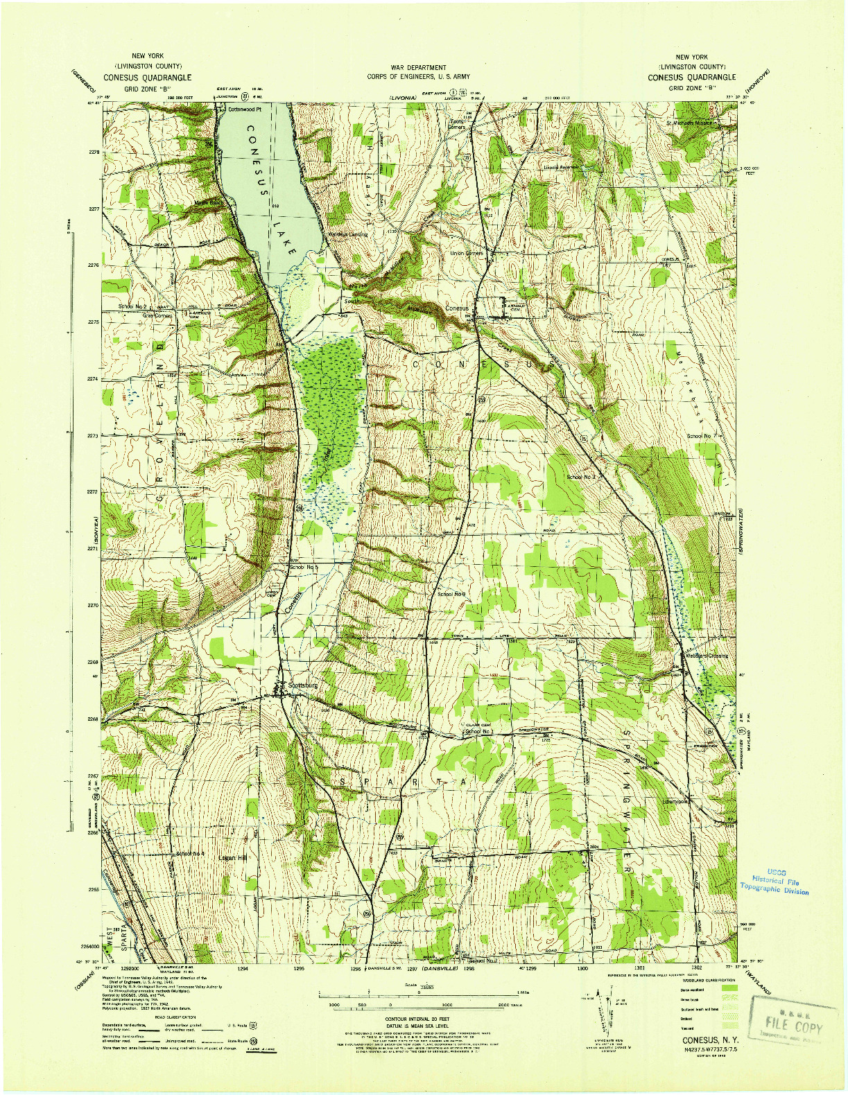 USGS 1:31680-SCALE QUADRANGLE FOR CONESUS, NY 1942