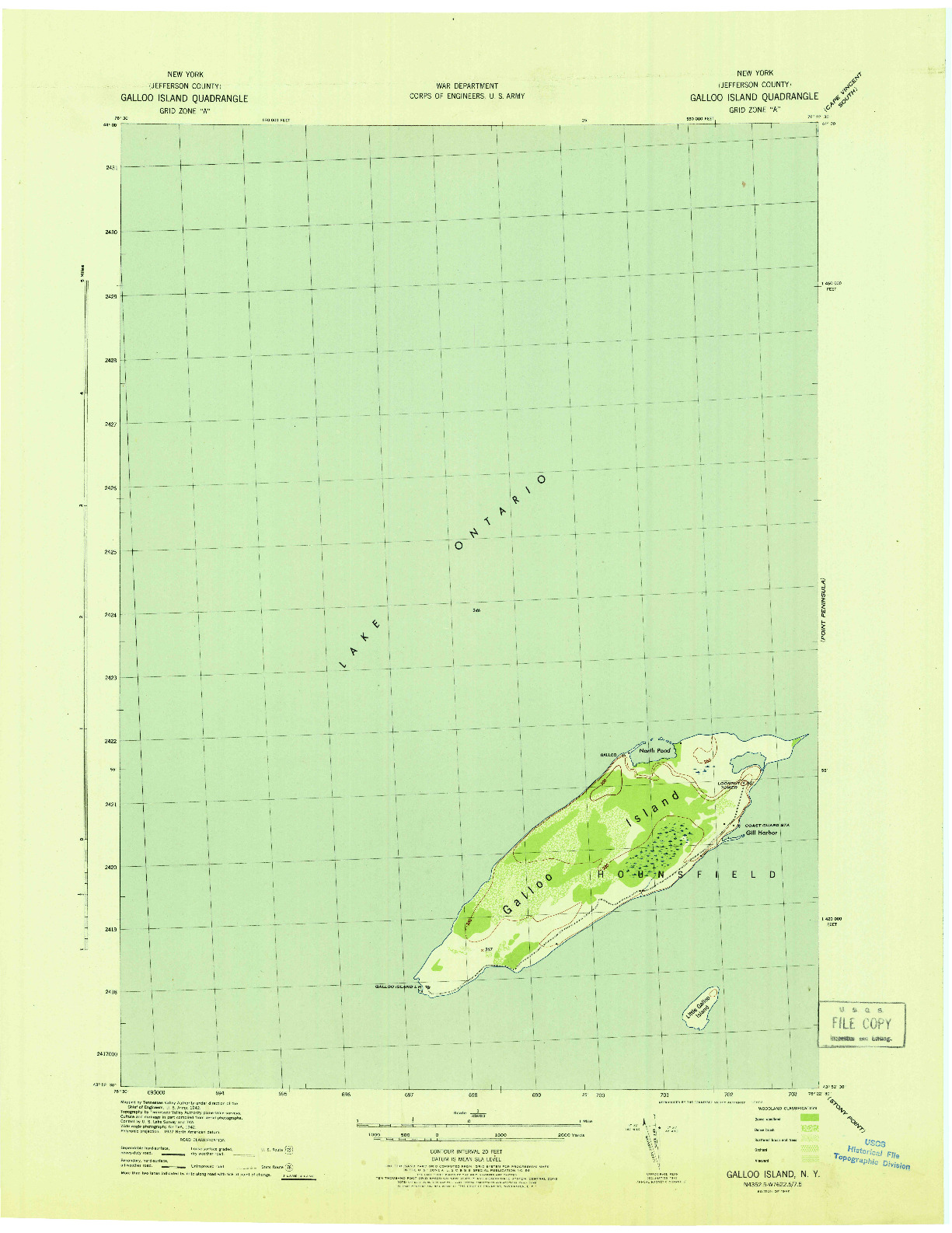 USGS 1:31680-SCALE QUADRANGLE FOR GALLOO ISLAND, NY 1942