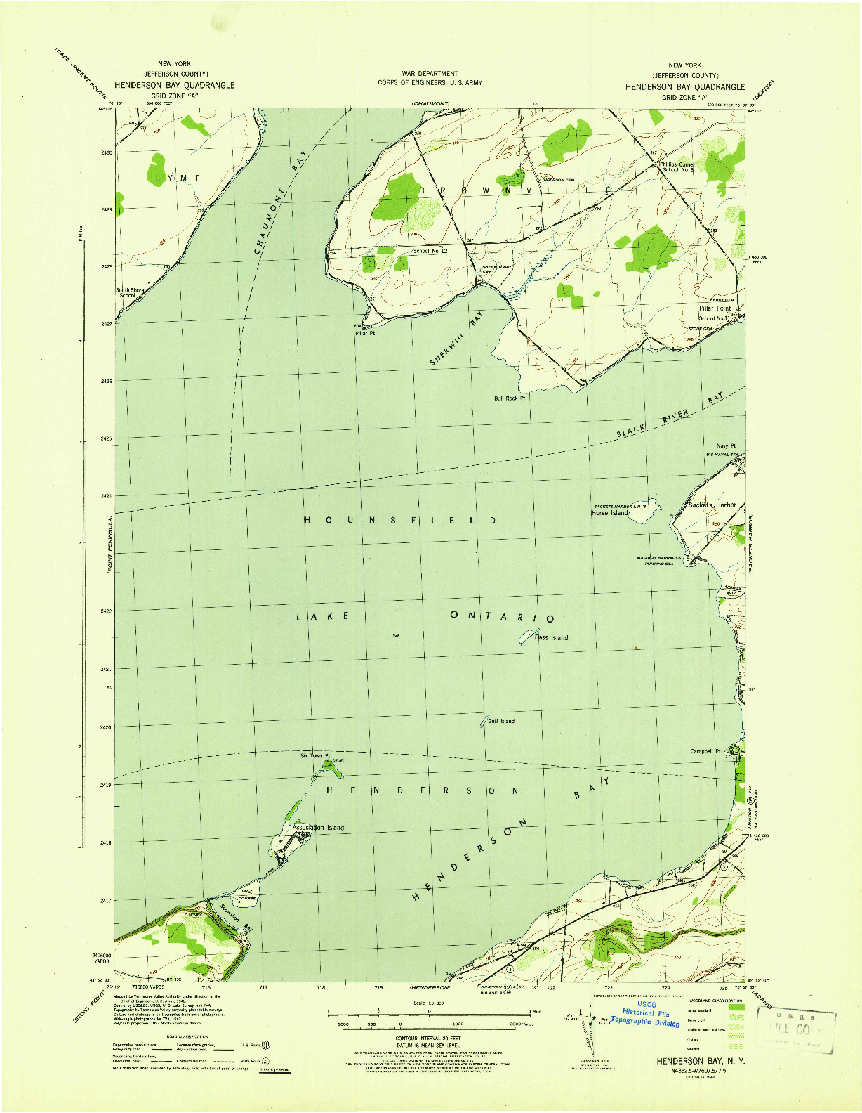 USGS 1:31680-SCALE QUADRANGLE FOR HENDERSON BAY, NY 1942