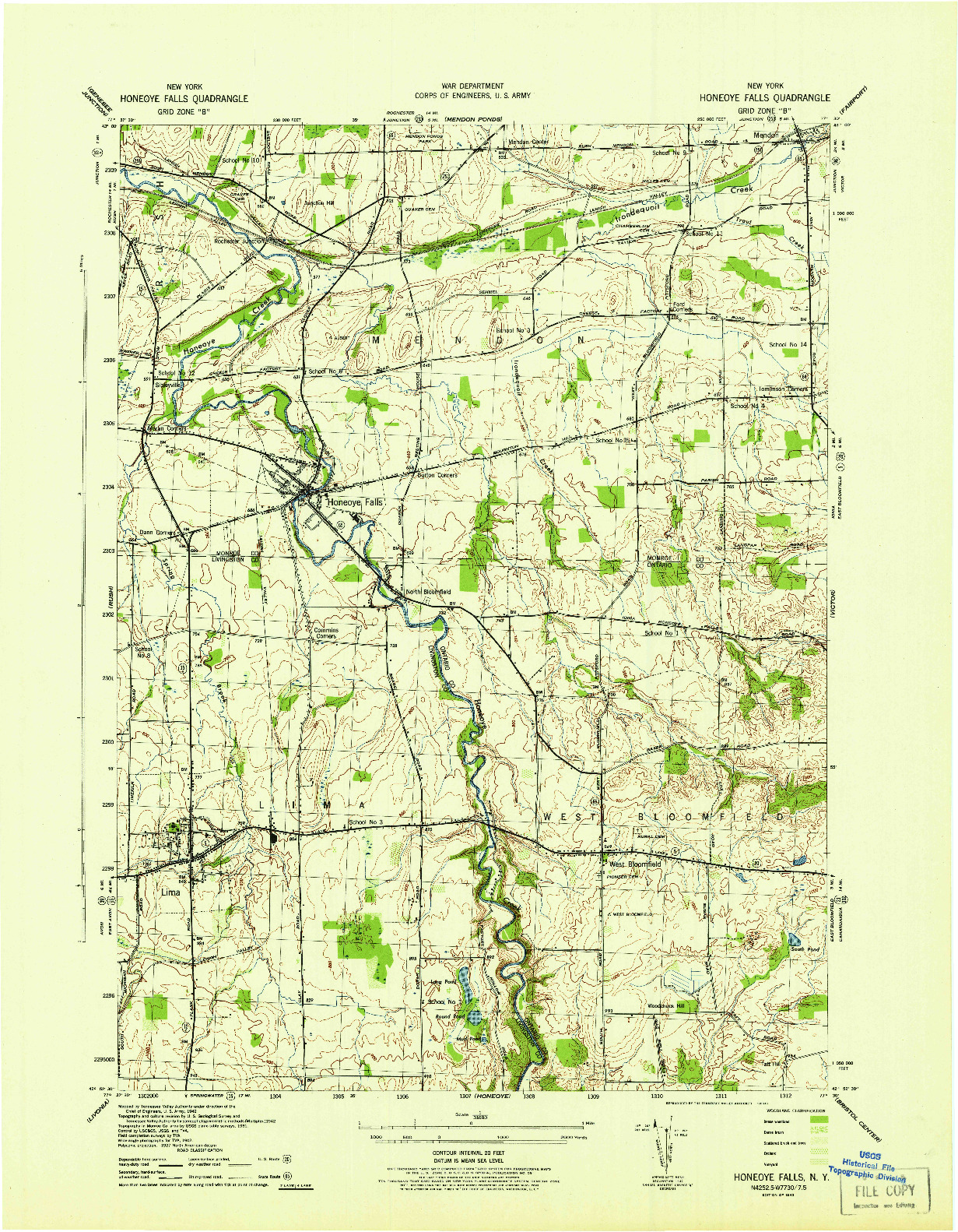 USGS 1:31680-SCALE QUADRANGLE FOR HONEOYE FALLS, NY 1942