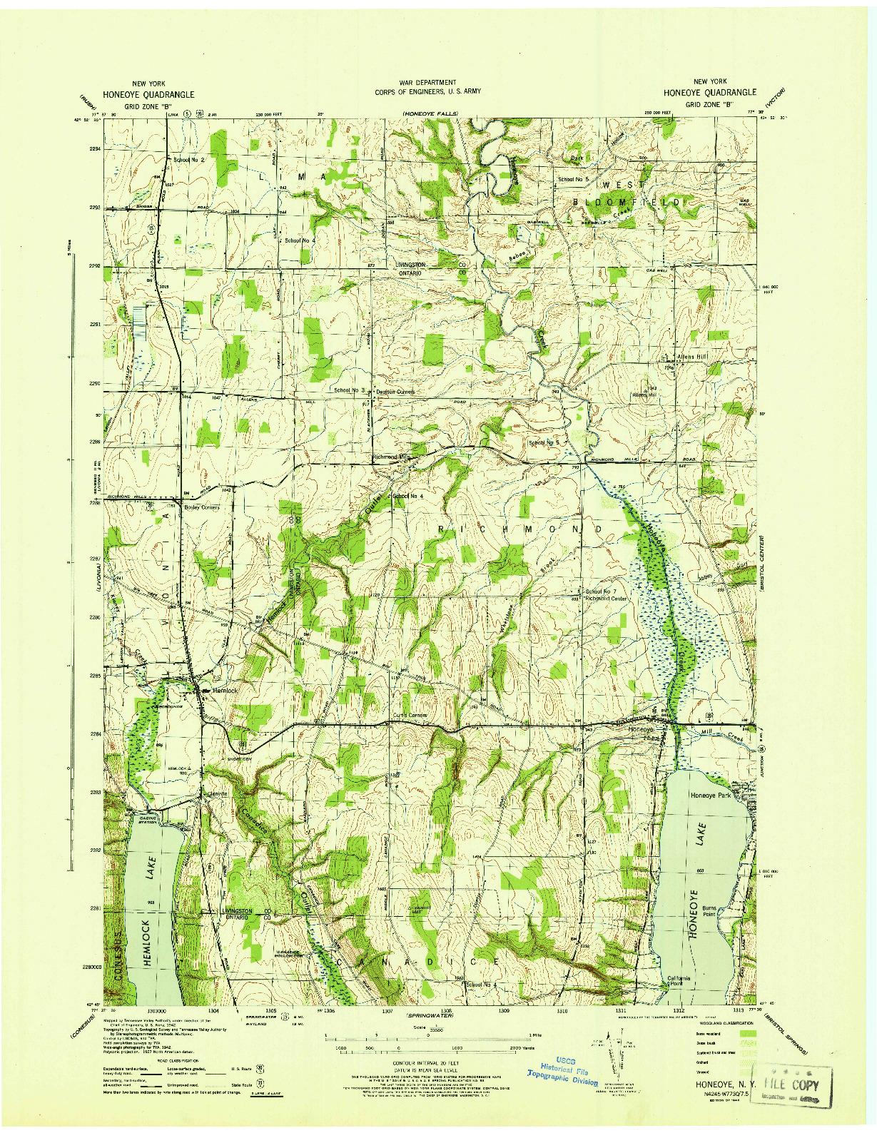 USGS 1:31680-SCALE QUADRANGLE FOR HONEOYE, NY 1942