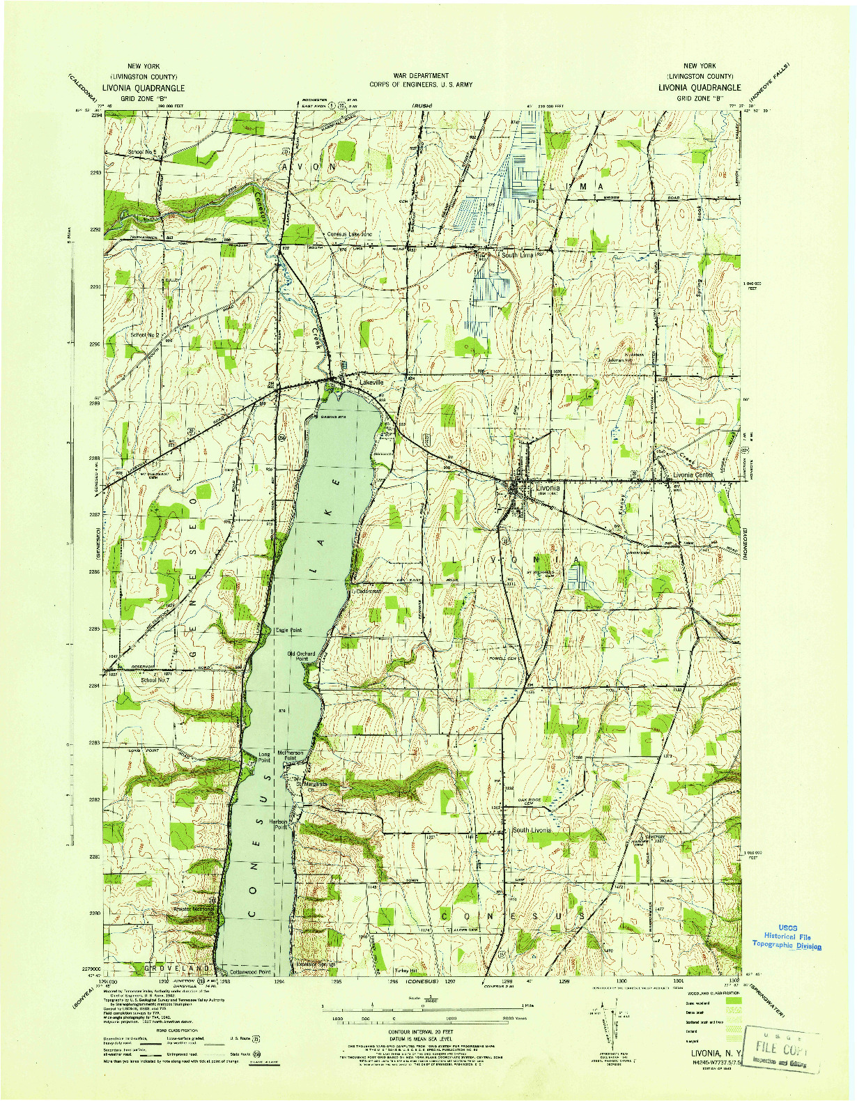 USGS 1:31680-SCALE QUADRANGLE FOR LIVONIA, NY 1942