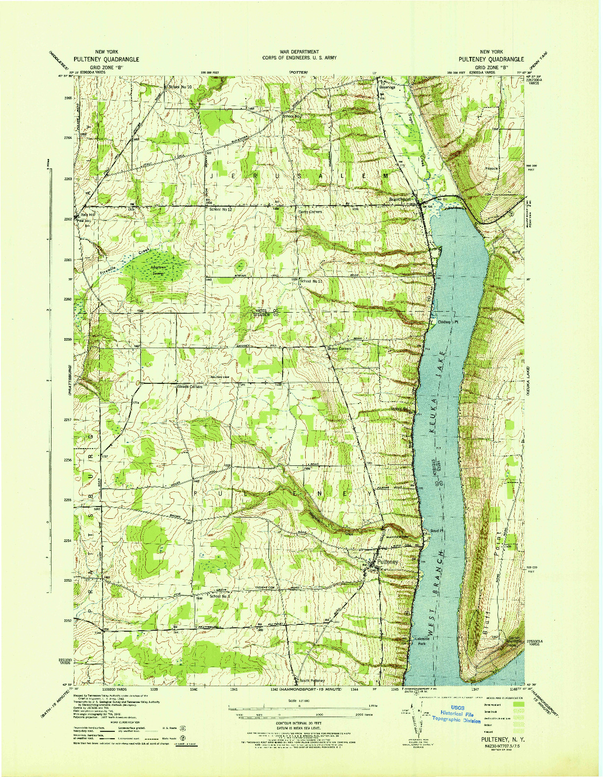 USGS 1:31680-SCALE QUADRANGLE FOR PULTENEY, NY 1942