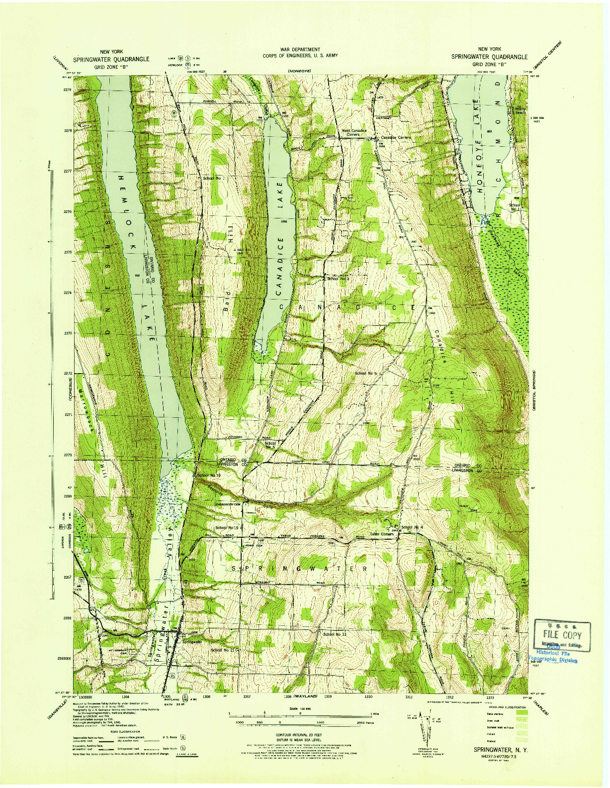 USGS 1:31680-SCALE QUADRANGLE FOR SPRINGWATER, NY 1942