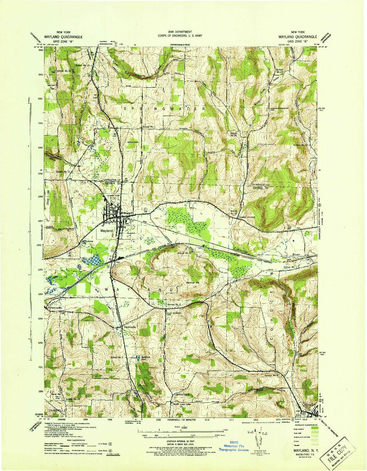 USGS 1:31680-SCALE QUADRANGLE FOR WAYLAND, NY 1942