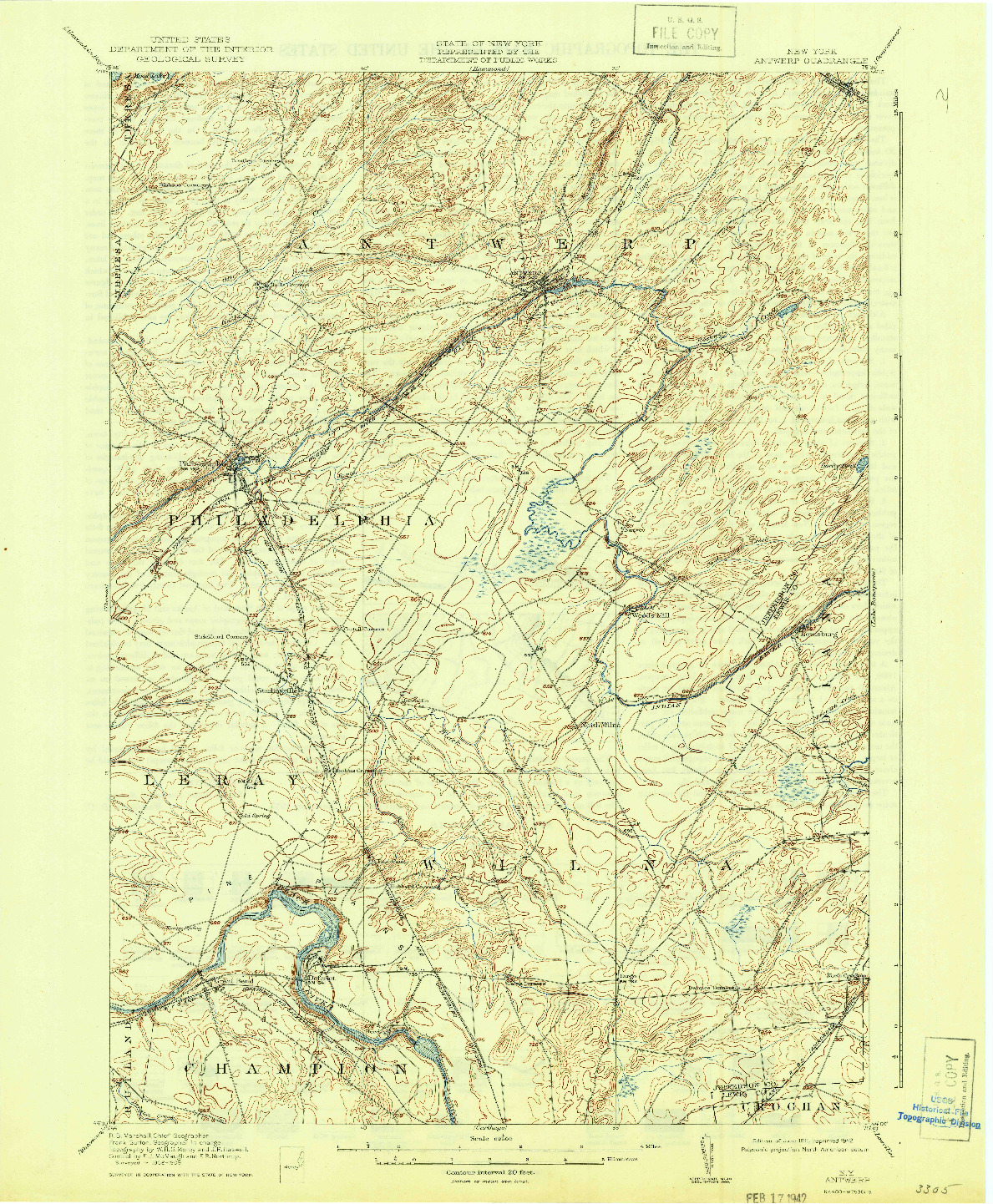 USGS 1:62500-SCALE QUADRANGLE FOR ANTWERP, NY 1911