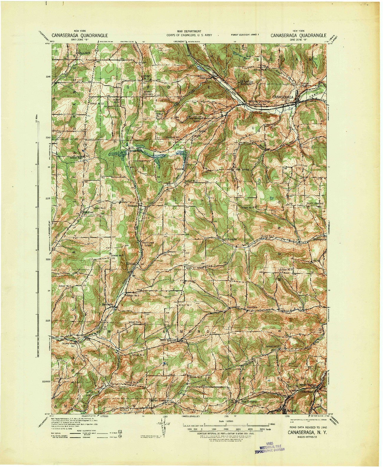 USGS 1:62500-SCALE QUADRANGLE FOR CANASERAGA, NY 1940