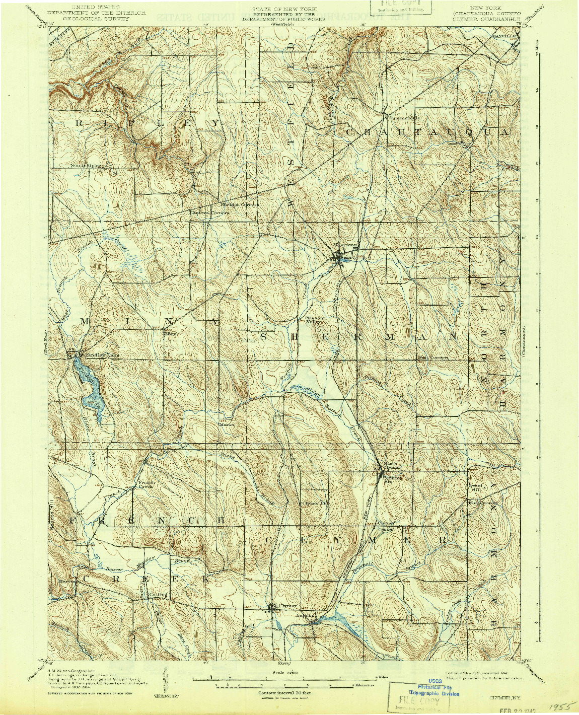 USGS 1:62500-SCALE QUADRANGLE FOR CLYMER, NY 1905
