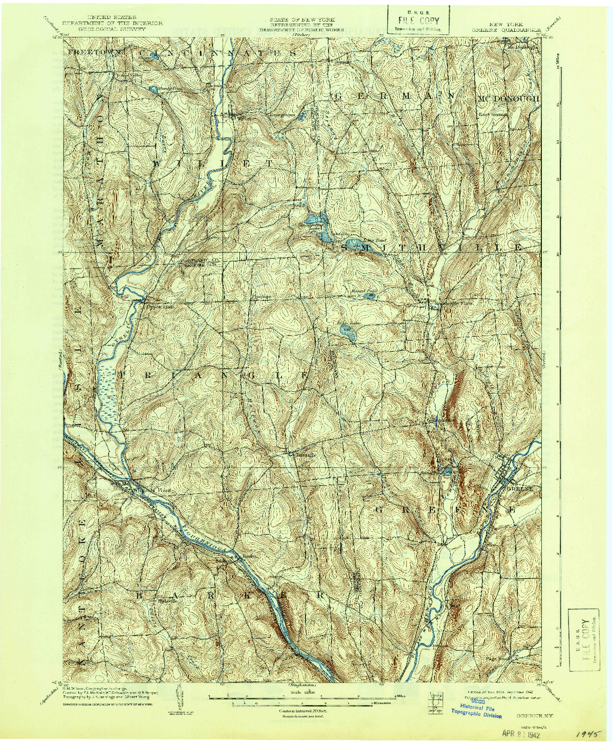 USGS 1:62500-SCALE QUADRANGLE FOR GREENE, NY 1904