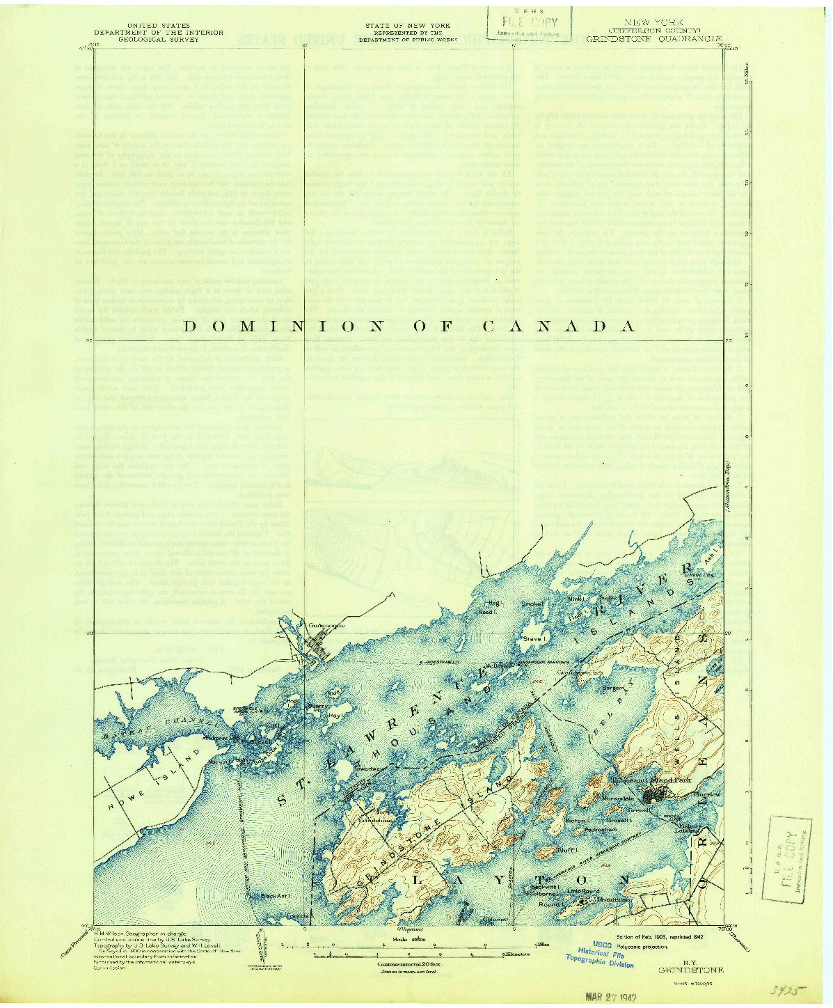 USGS 1:62500-SCALE QUADRANGLE FOR GRINDSTONE, NY 1903