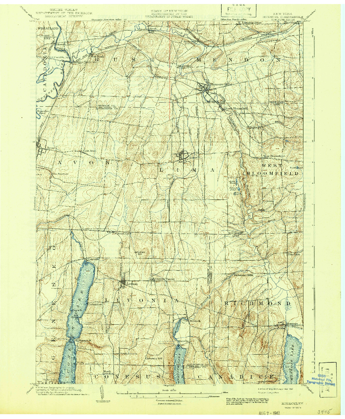 USGS 1:62500-SCALE QUADRANGLE FOR HONEOYE, NY 1904