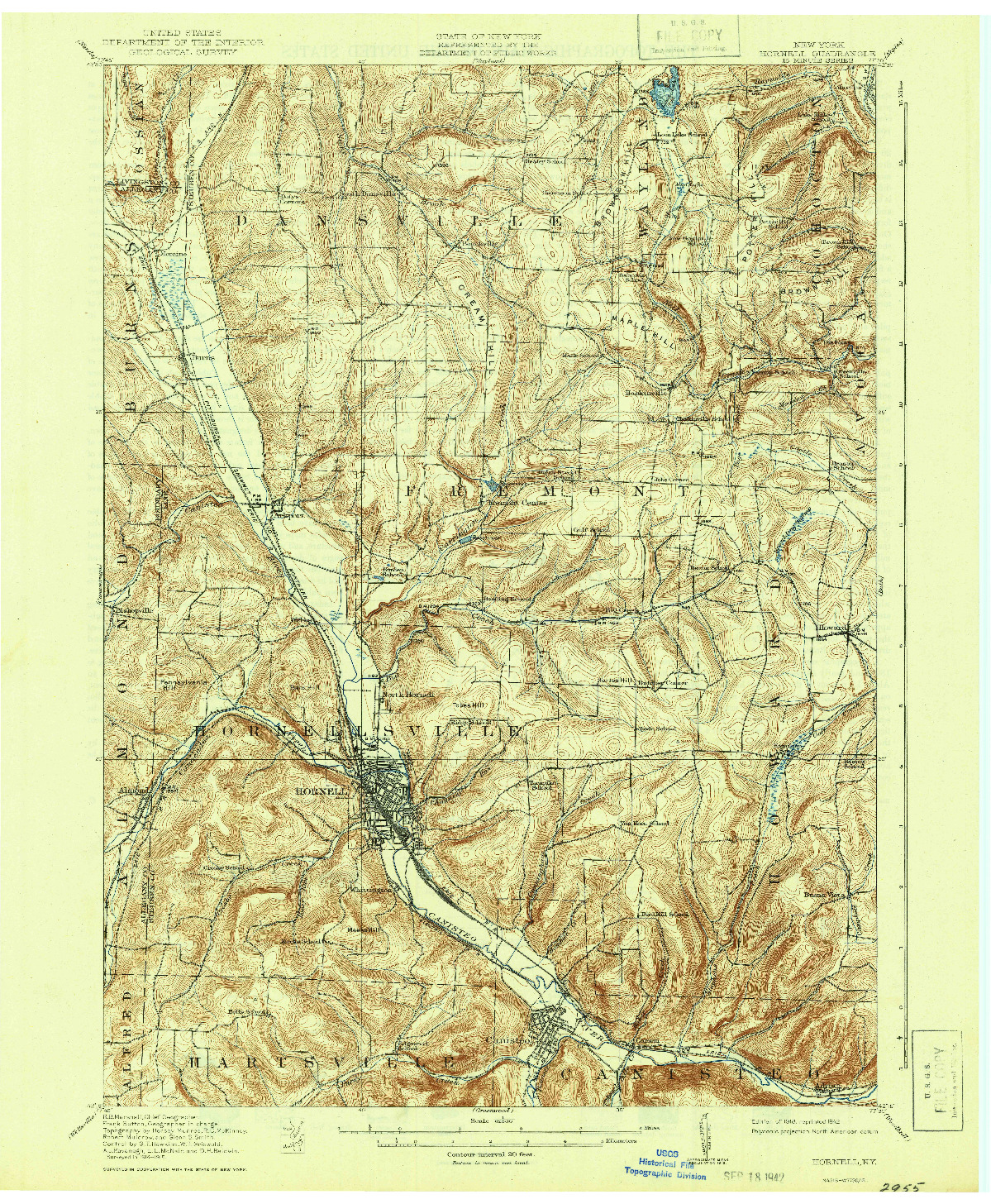 USGS 1:62500-SCALE QUADRANGLE FOR HORNELL, NY 1918
