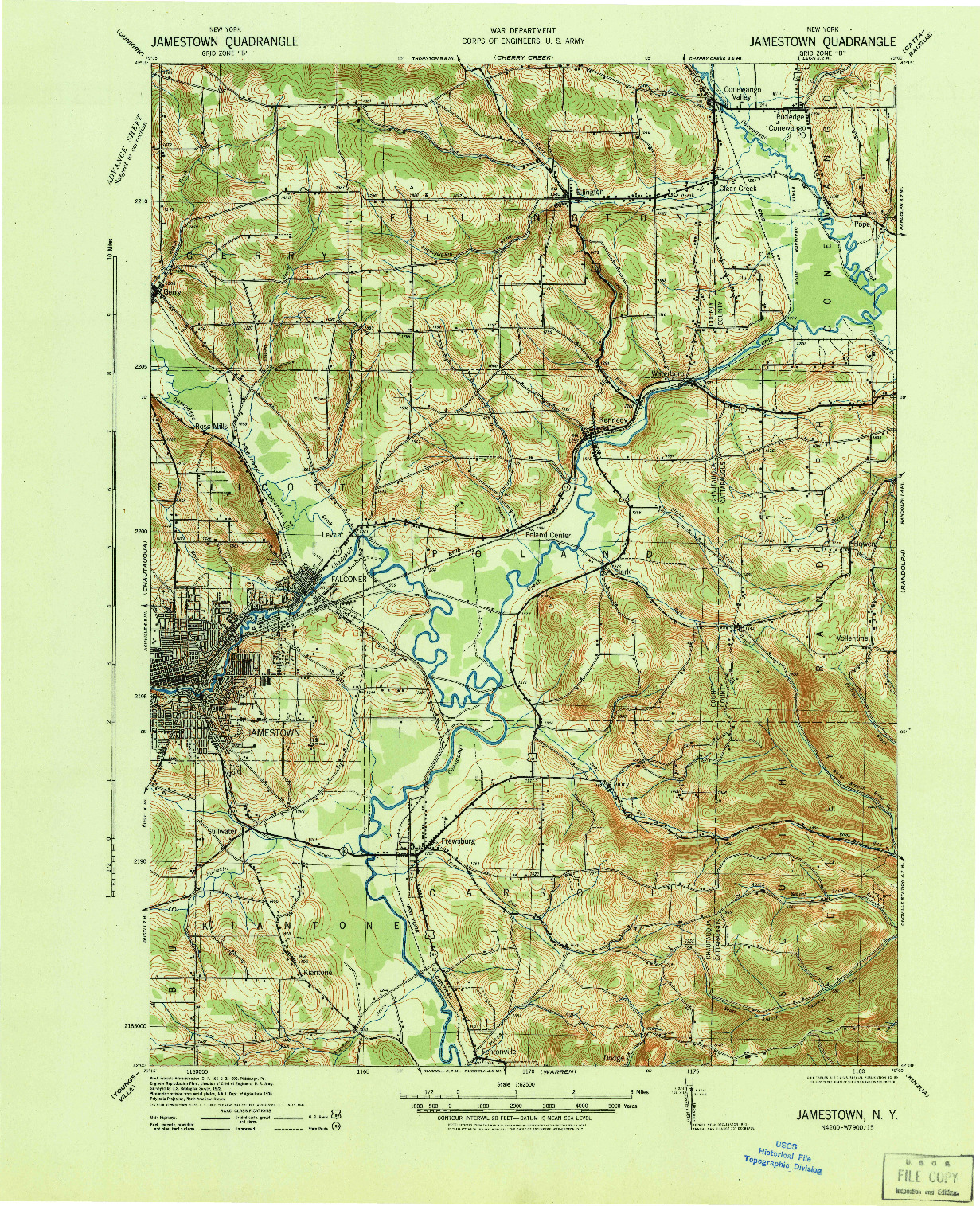 USGS 1:62500-SCALE QUADRANGLE FOR JAMESTOWN, NY 1942