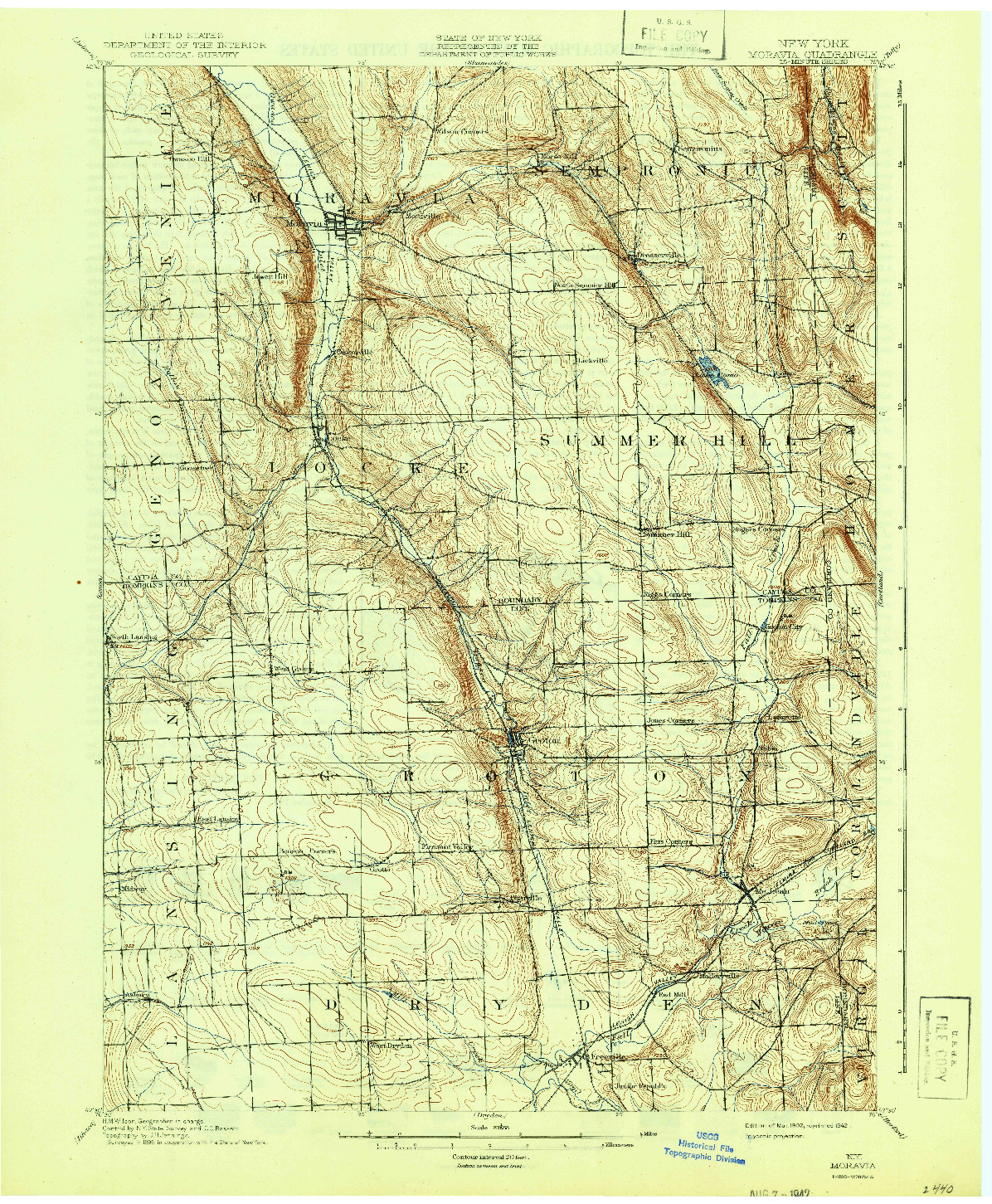 USGS 1:62500-SCALE QUADRANGLE FOR MORAVIA, NY 1902