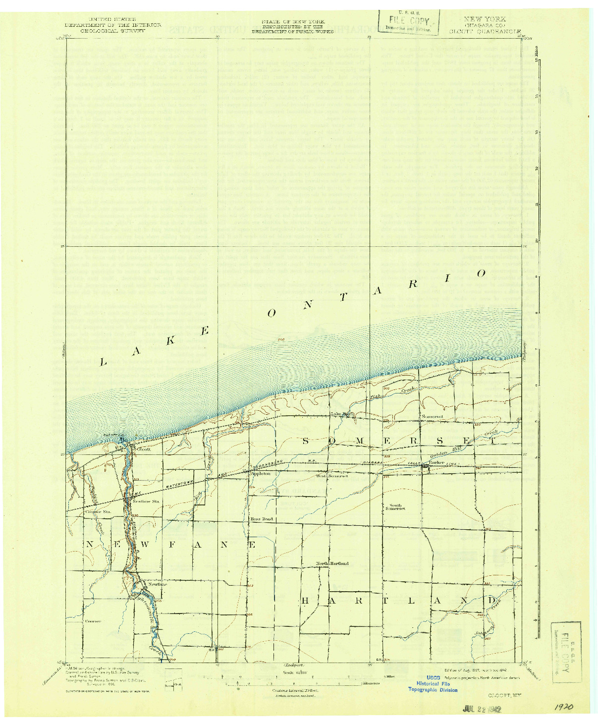 USGS 1:62500-SCALE QUADRANGLE FOR OLCOTT, NY 1897