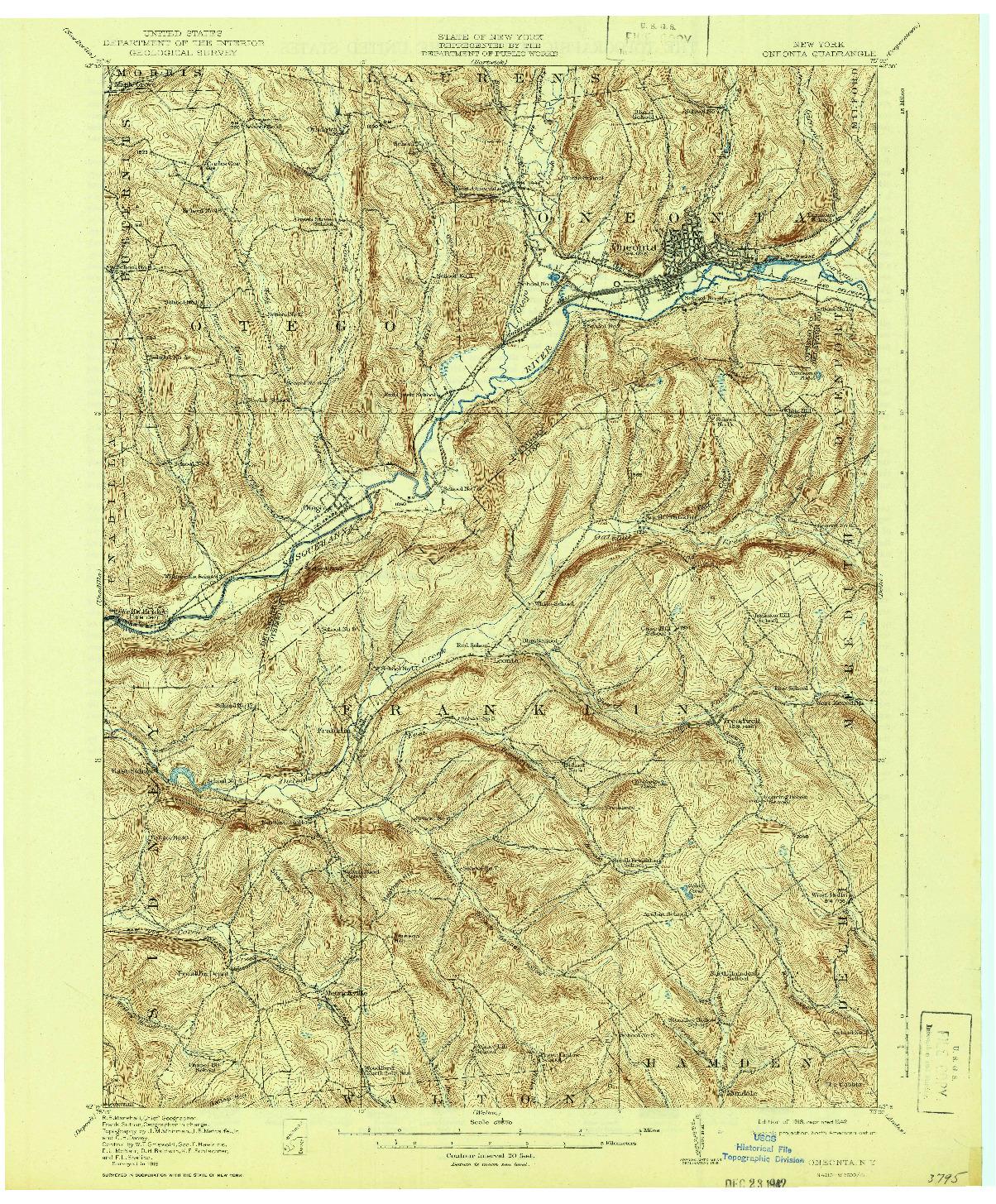 USGS 1:62500-SCALE QUADRANGLE FOR ONEONTA, NY 1918