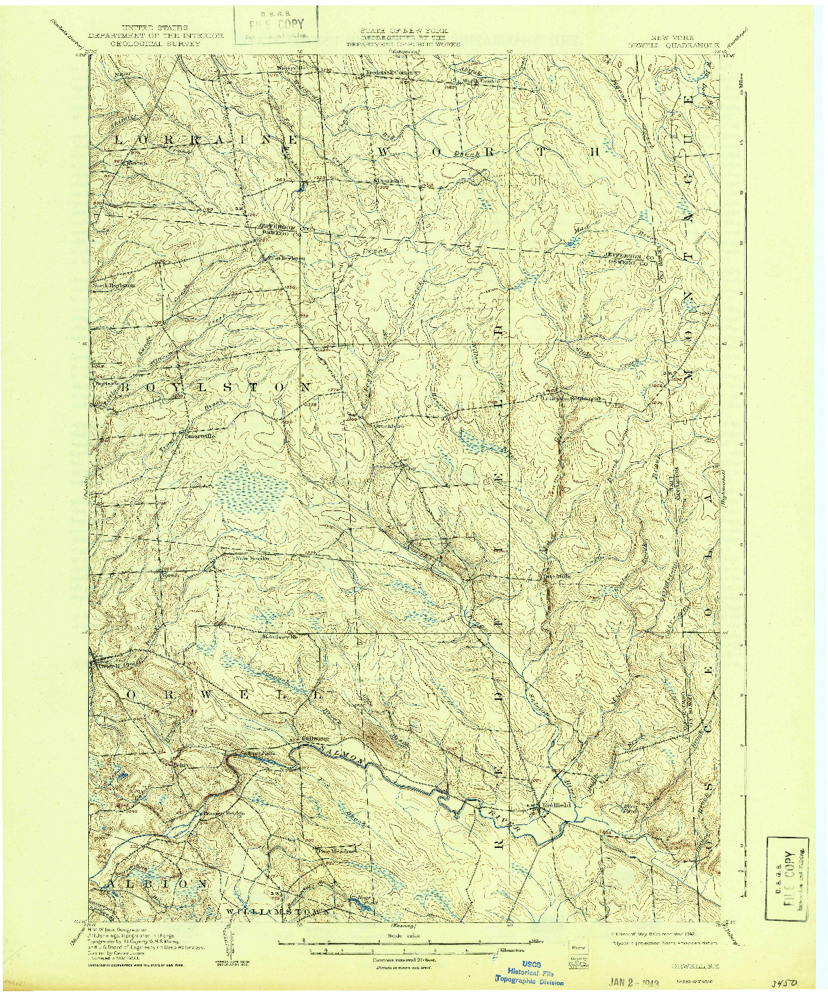 USGS 1:62500-SCALE QUADRANGLE FOR ORWELL, NY 1905