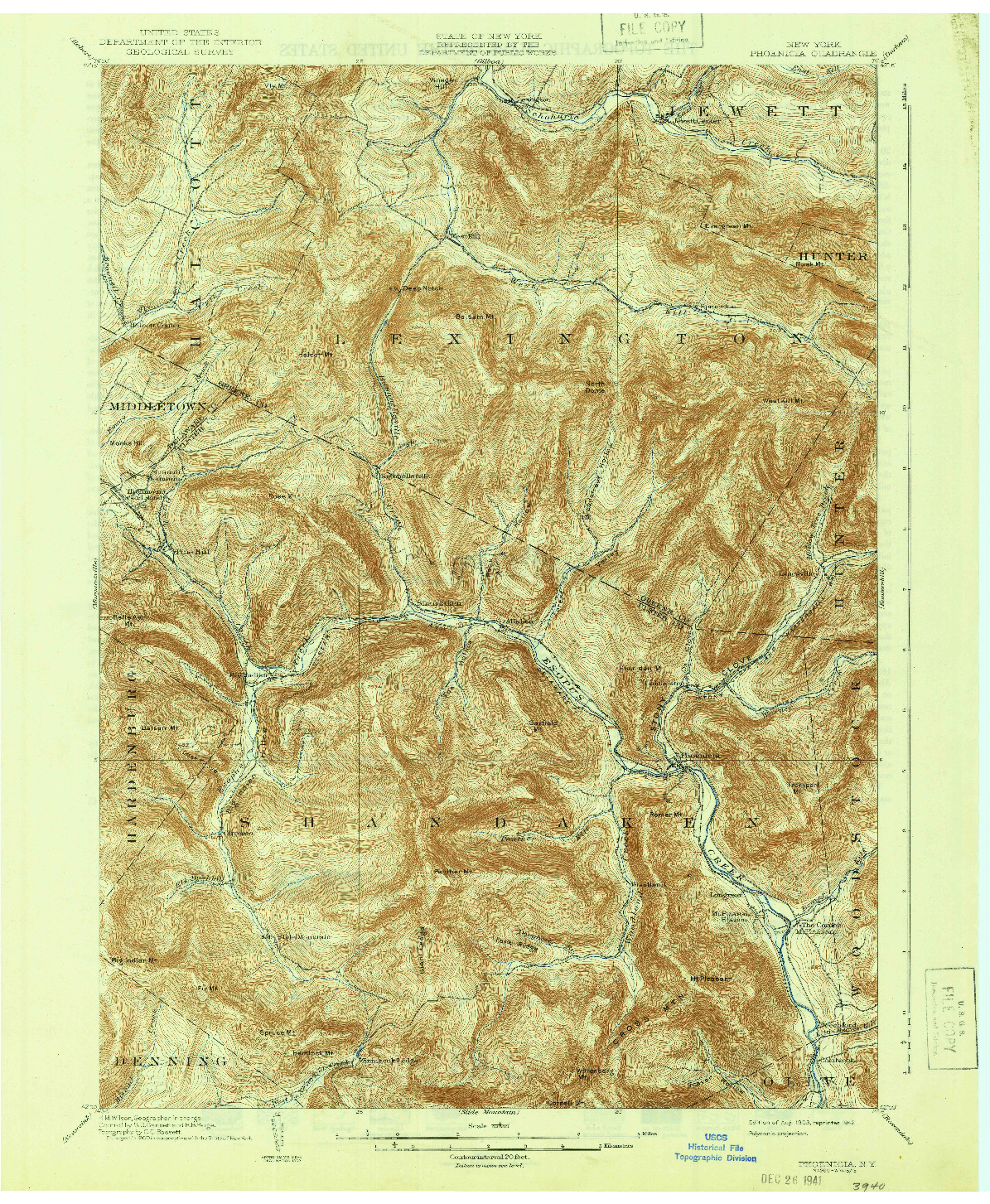 USGS 1:62500-SCALE QUADRANGLE FOR PHOENICIA, NY 1903