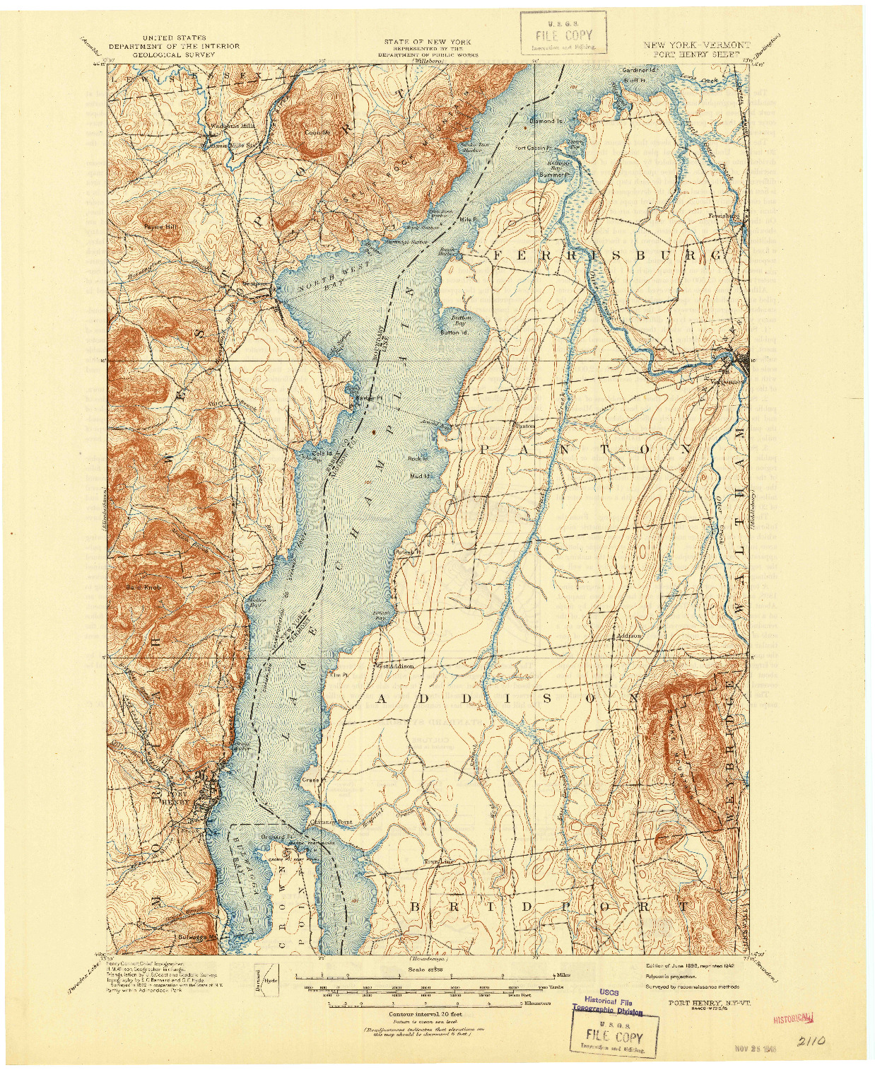 USGS 1:62500-SCALE QUADRANGLE FOR PORT HENRY, NY 1898