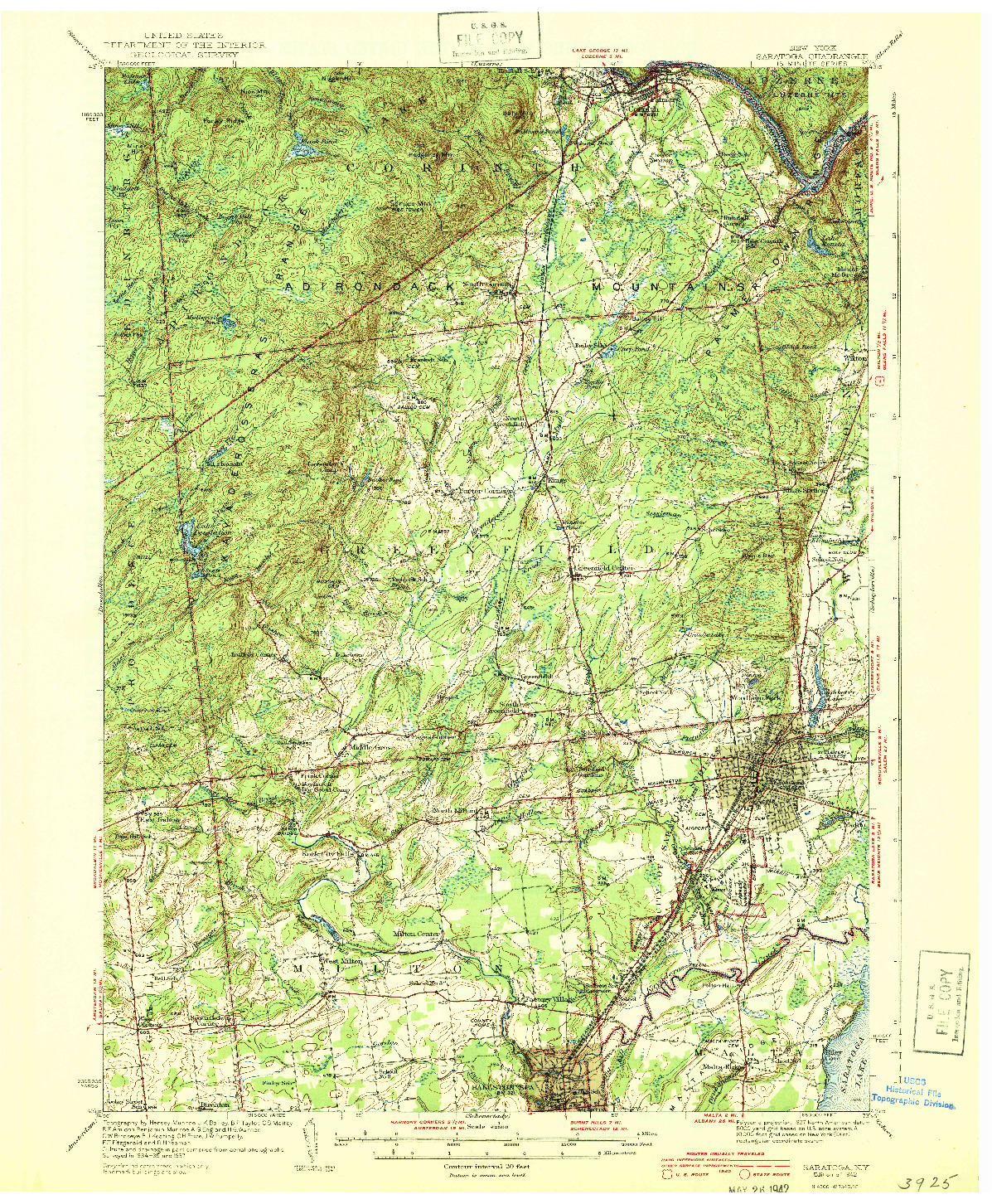 USGS 1:62500-SCALE QUADRANGLE FOR SARATOGA, NY 1942