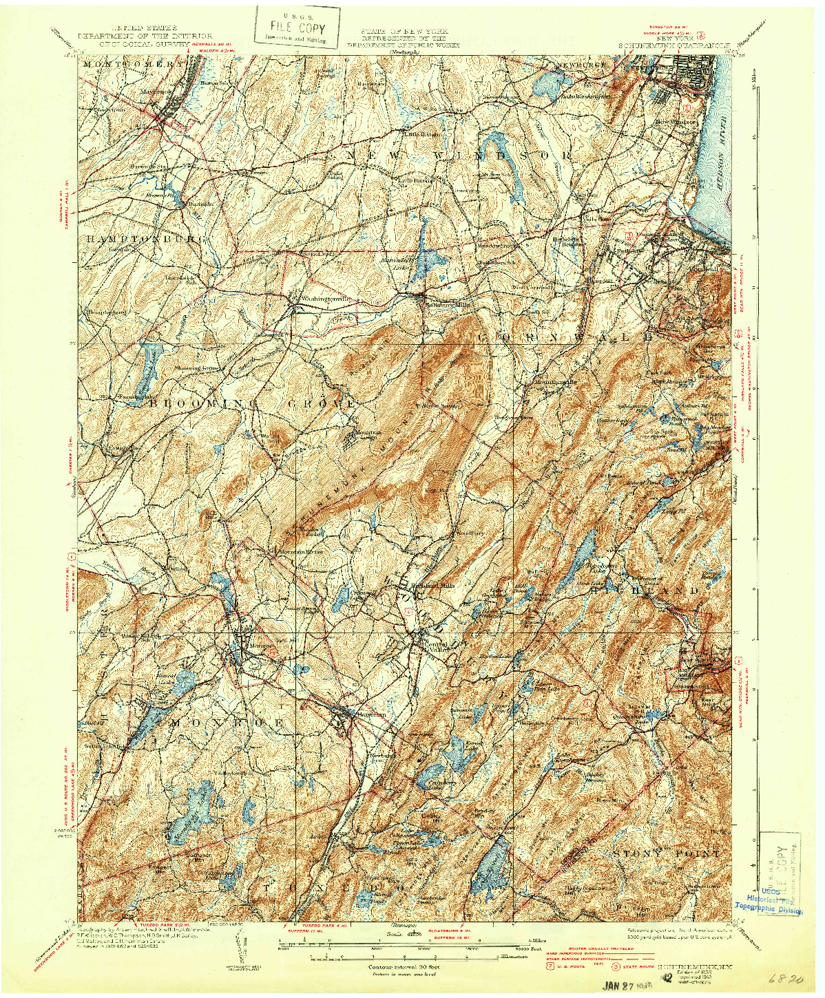 USGS 1:62500-SCALE QUADRANGLE FOR SCHUNEMUNK, NY 1935