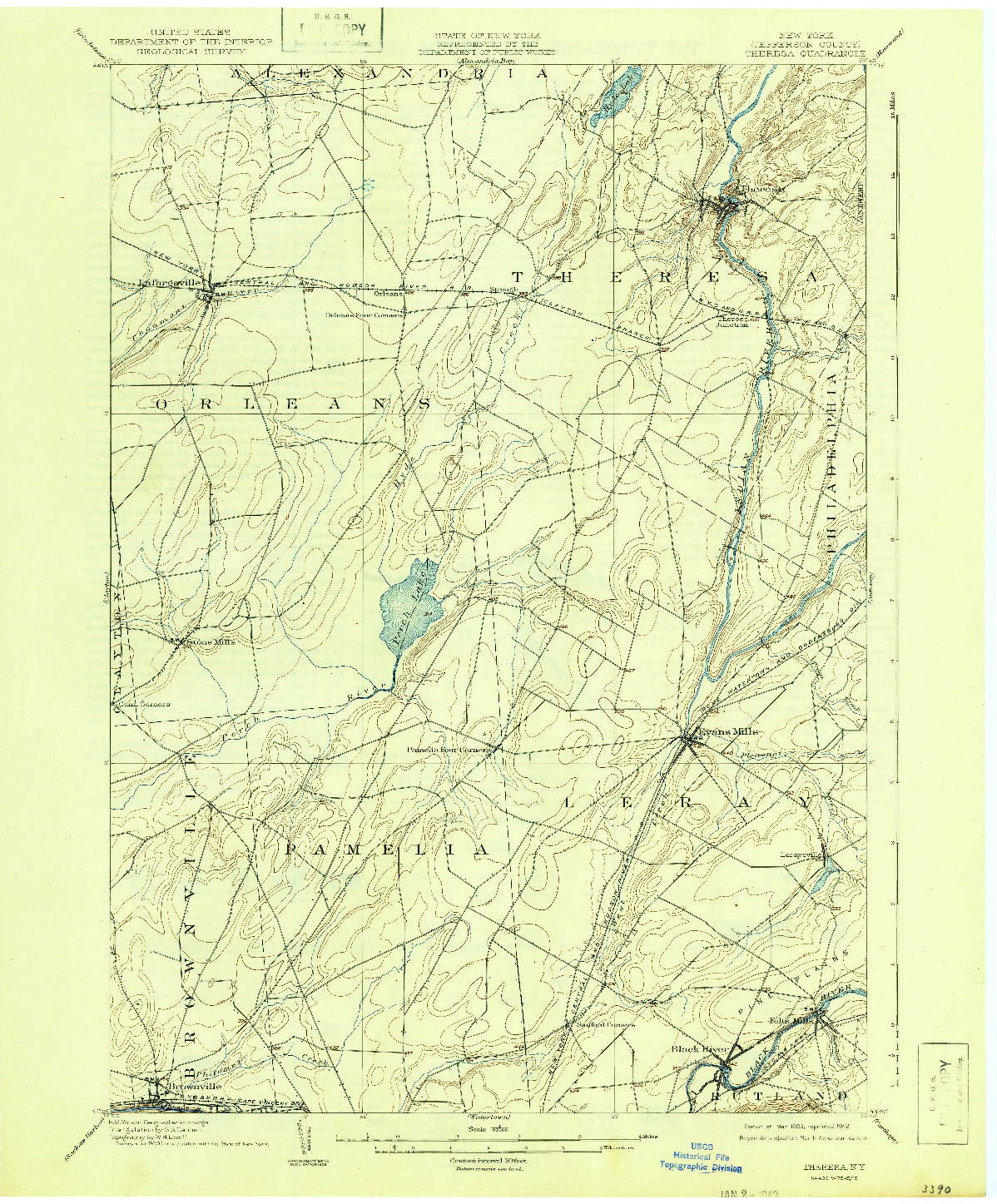 USGS 1:62500-SCALE QUADRANGLE FOR THERESA, NY 1903