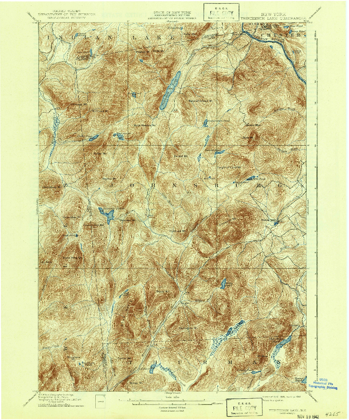 USGS 1:62500-SCALE QUADRANGLE FOR THIRTEENTH LAKE, NY 1898