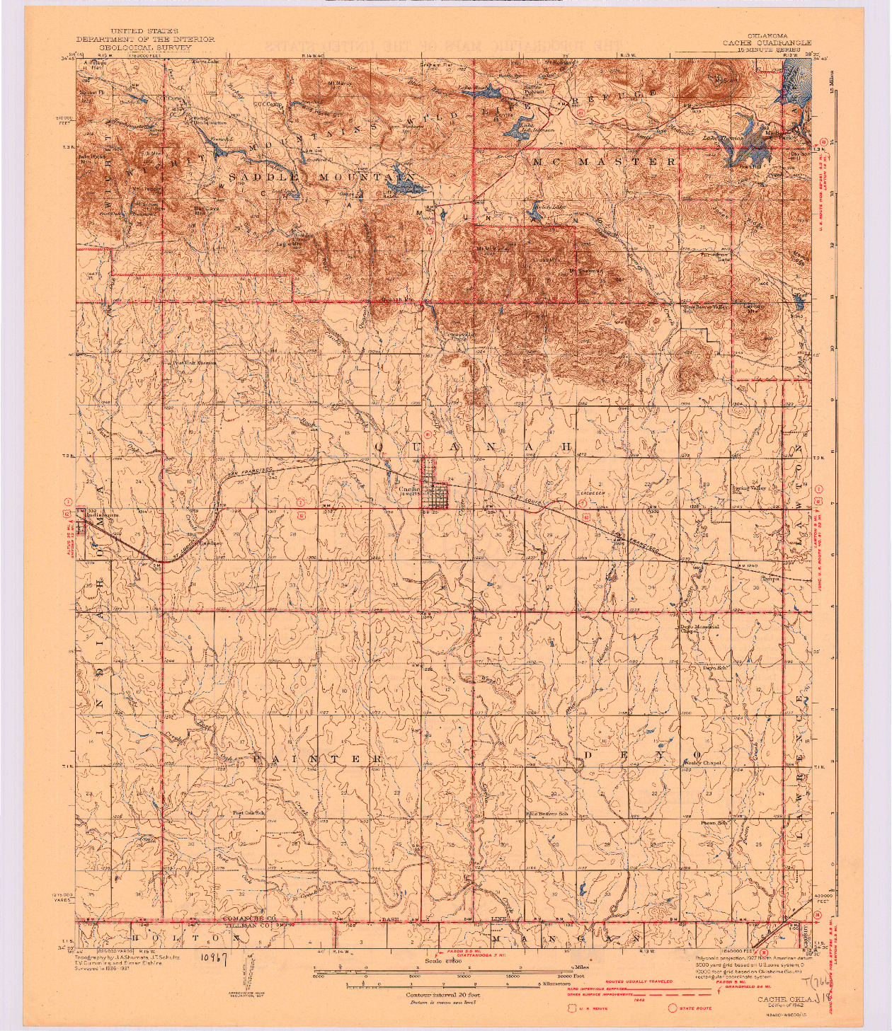 USGS 1:62500-SCALE QUADRANGLE FOR CACHE, OK 1942