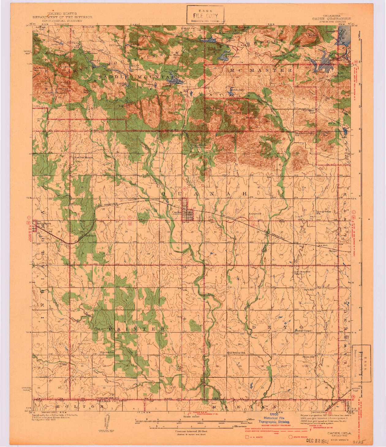 USGS 1:62500-SCALE QUADRANGLE FOR CACHE, OK 1942