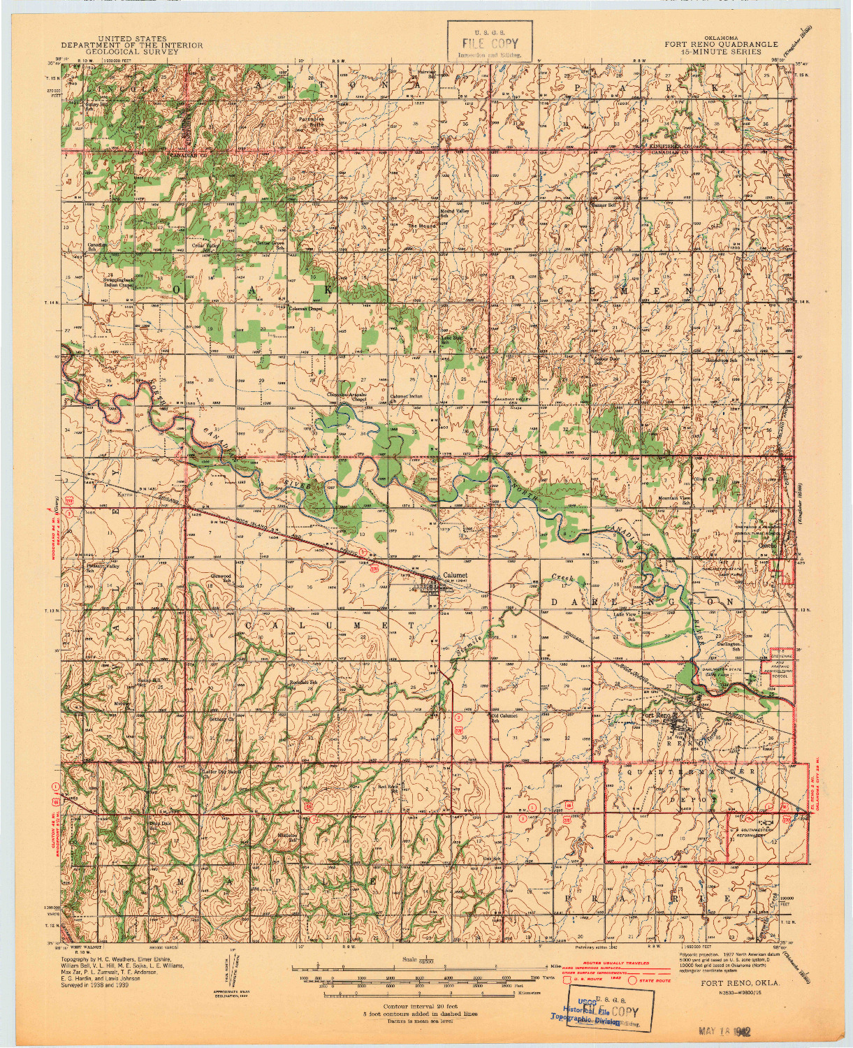 USGS 1:62500-SCALE QUADRANGLE FOR FORT RENO, OK 1942