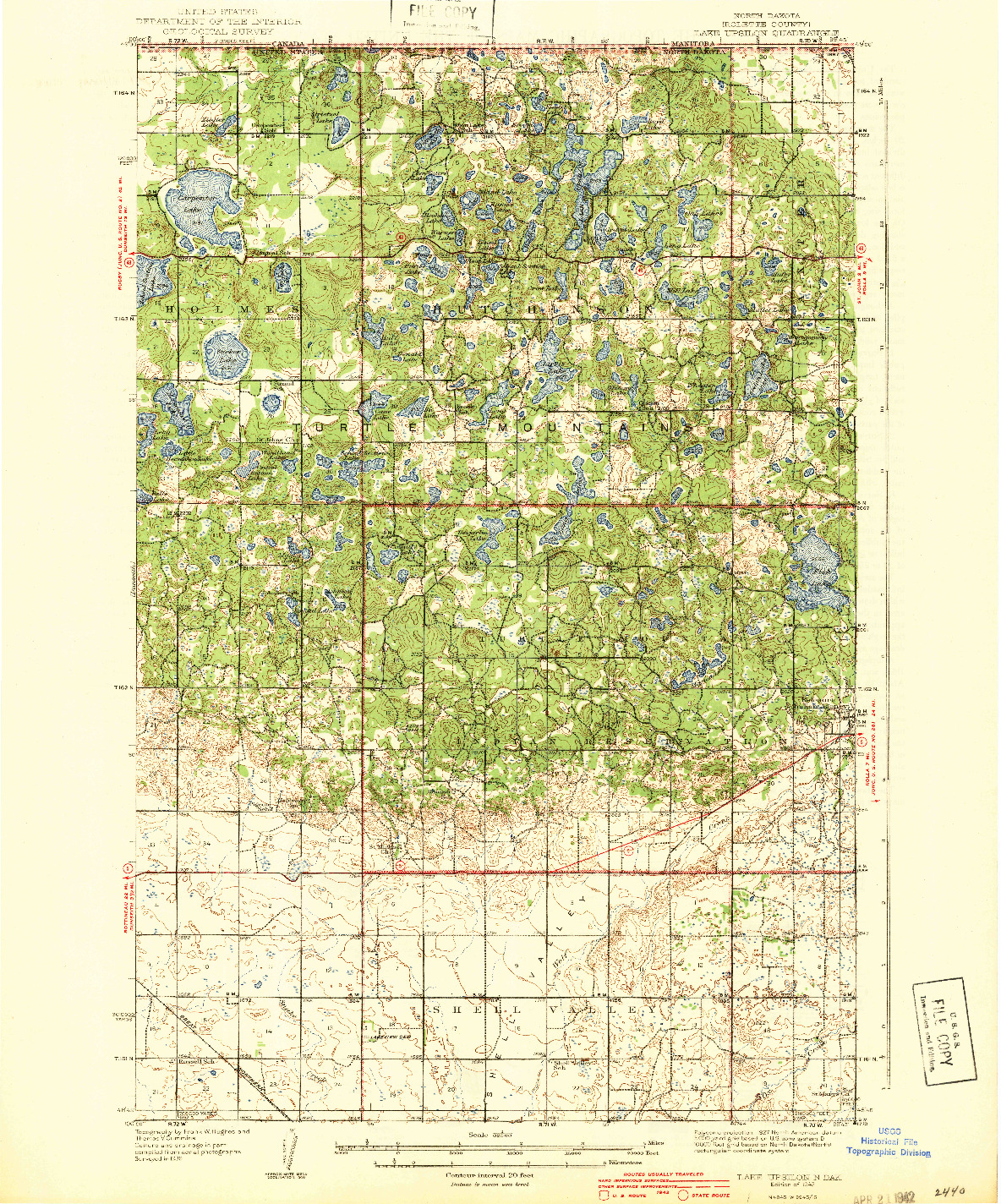 USGS 1:62500-SCALE QUADRANGLE FOR LAKE UPSILON, ND 1942