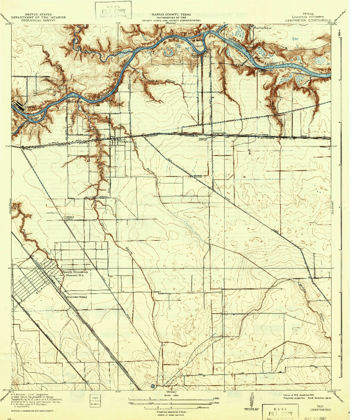 USGS 1:31680-SCALE QUADRANGLE FOR DEEPWATER, TX 1919