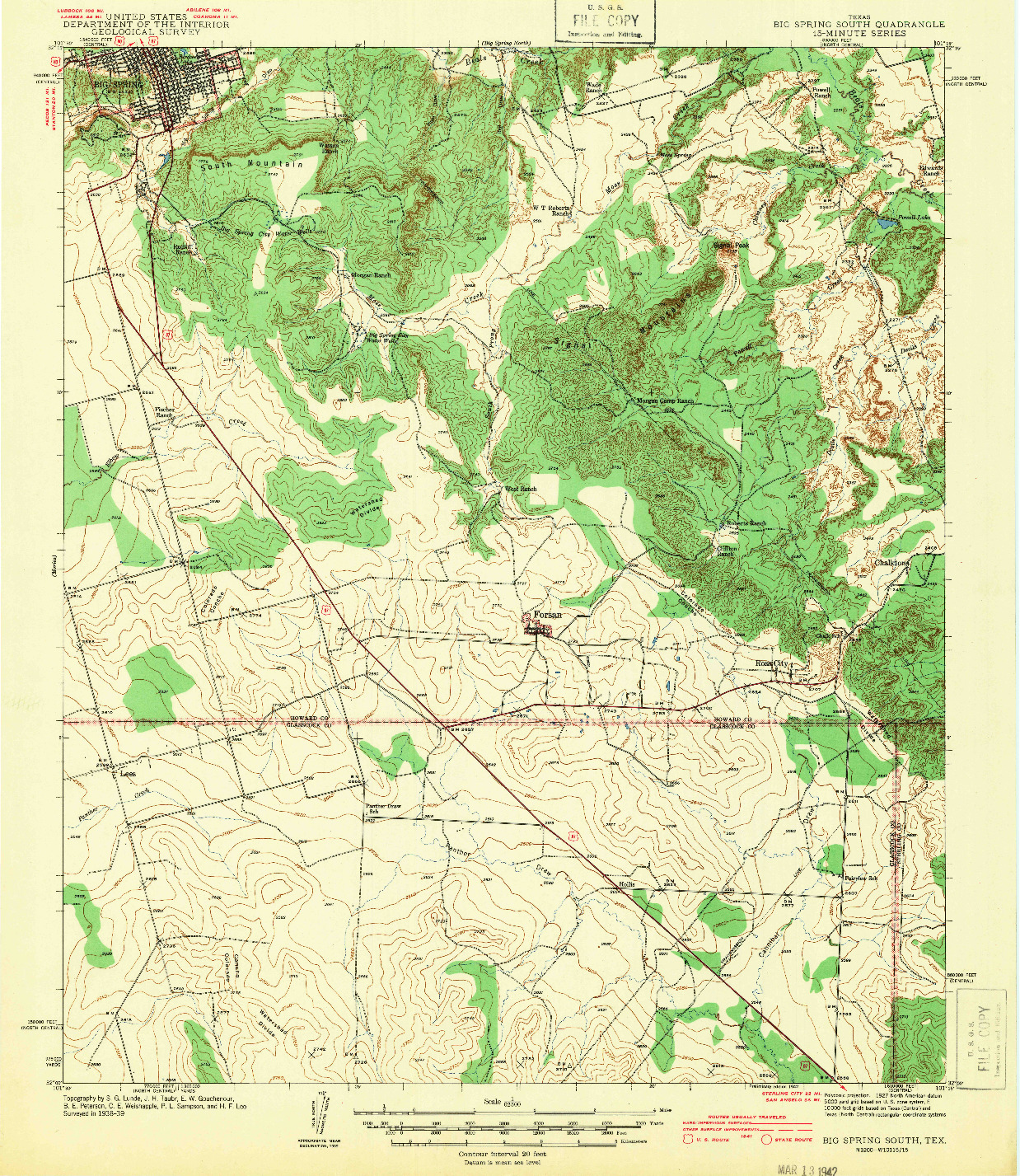 USGS 1:62500-SCALE QUADRANGLE FOR BIG SPRING SOUTH, TX 1942