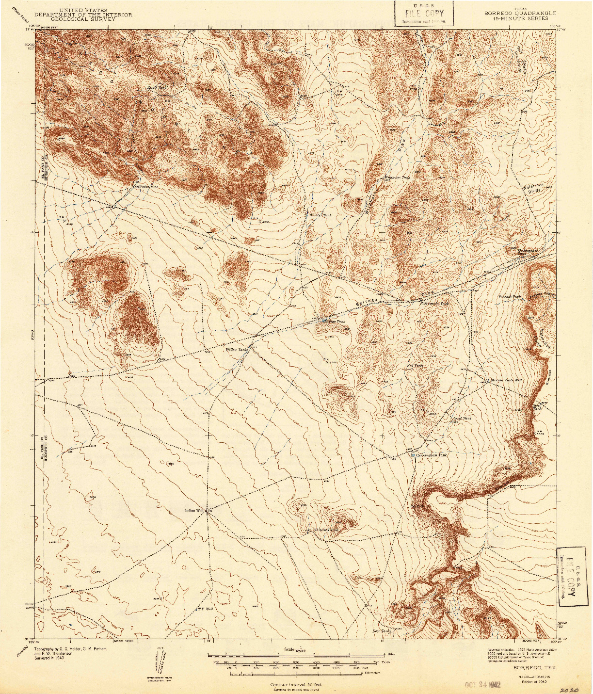 USGS 1:62500-SCALE QUADRANGLE FOR BORREGO, TX 1942